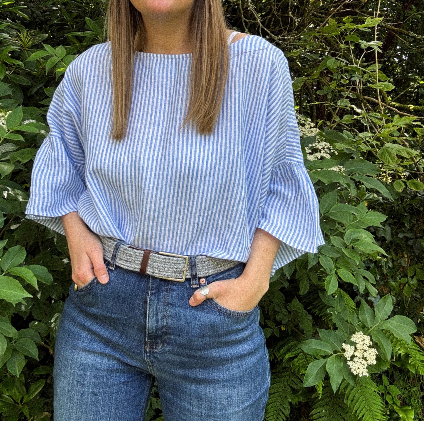 GANT Blue & White Striped Linen Top, Size 16