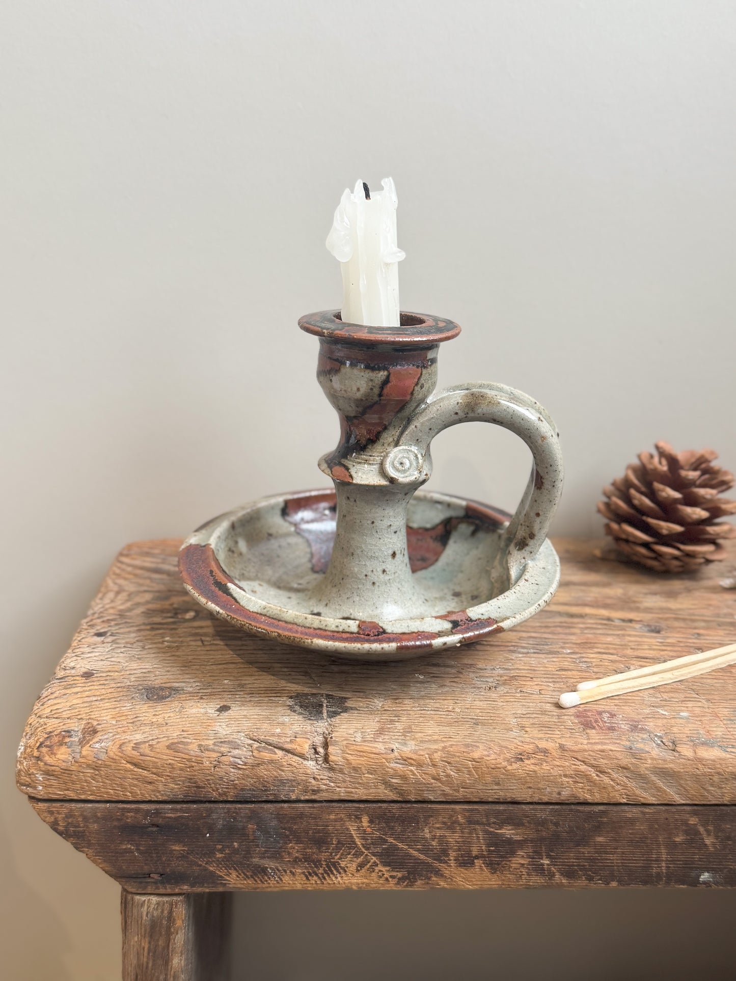 Rare Vintage 1980s Welsh Studio Pottery Chamberstick by Vicky Buxton, Conway, North Wales