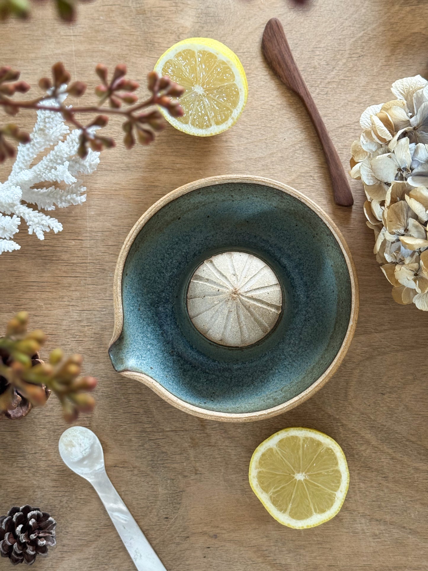 Vintage Studio Pottery Lemon Squeezer, Sea Blue Glaze