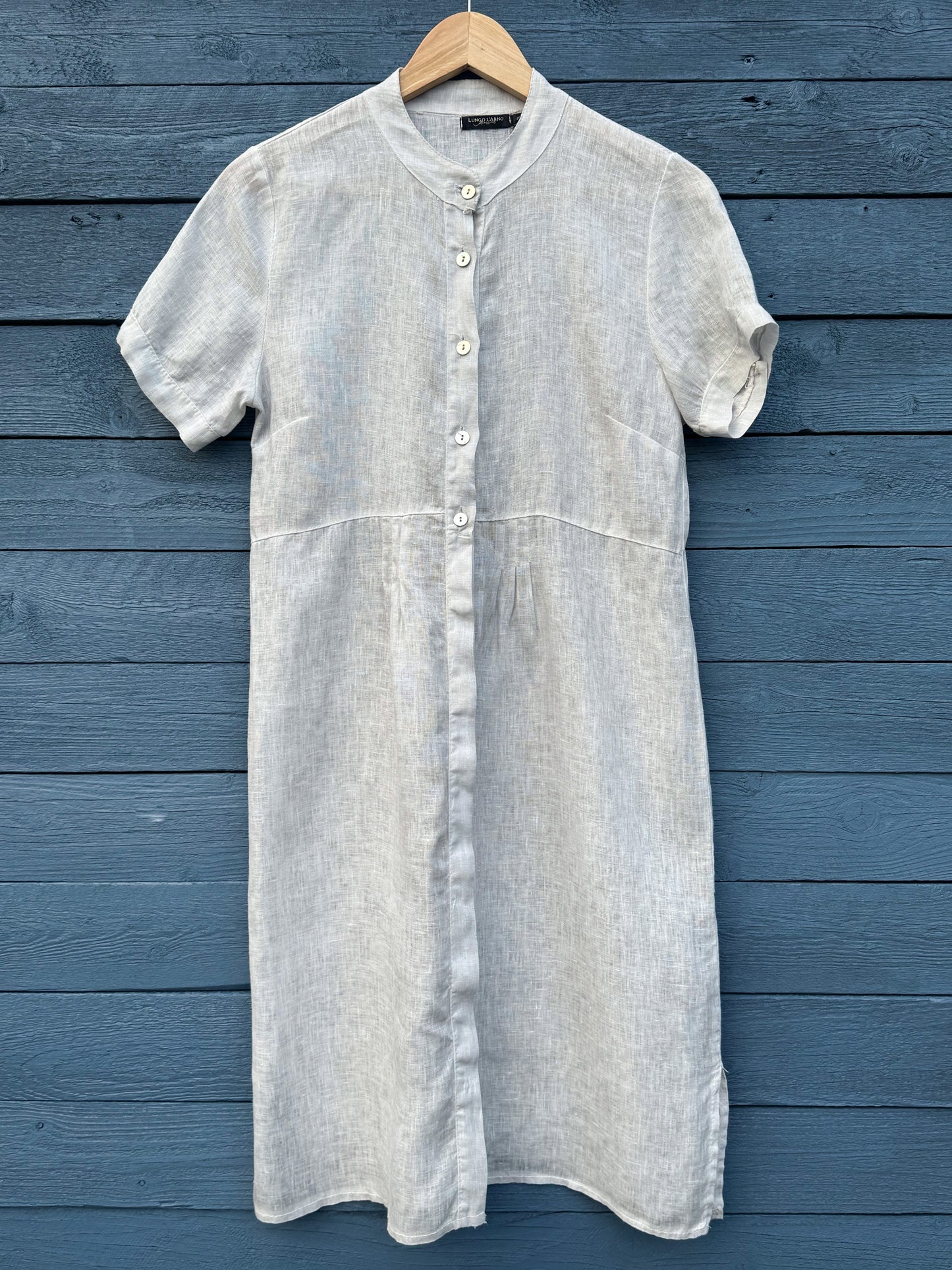 Vintage Italian Lungo L’Arno Linen Shirt Dress with Mother of Pearl Buttons – Size S