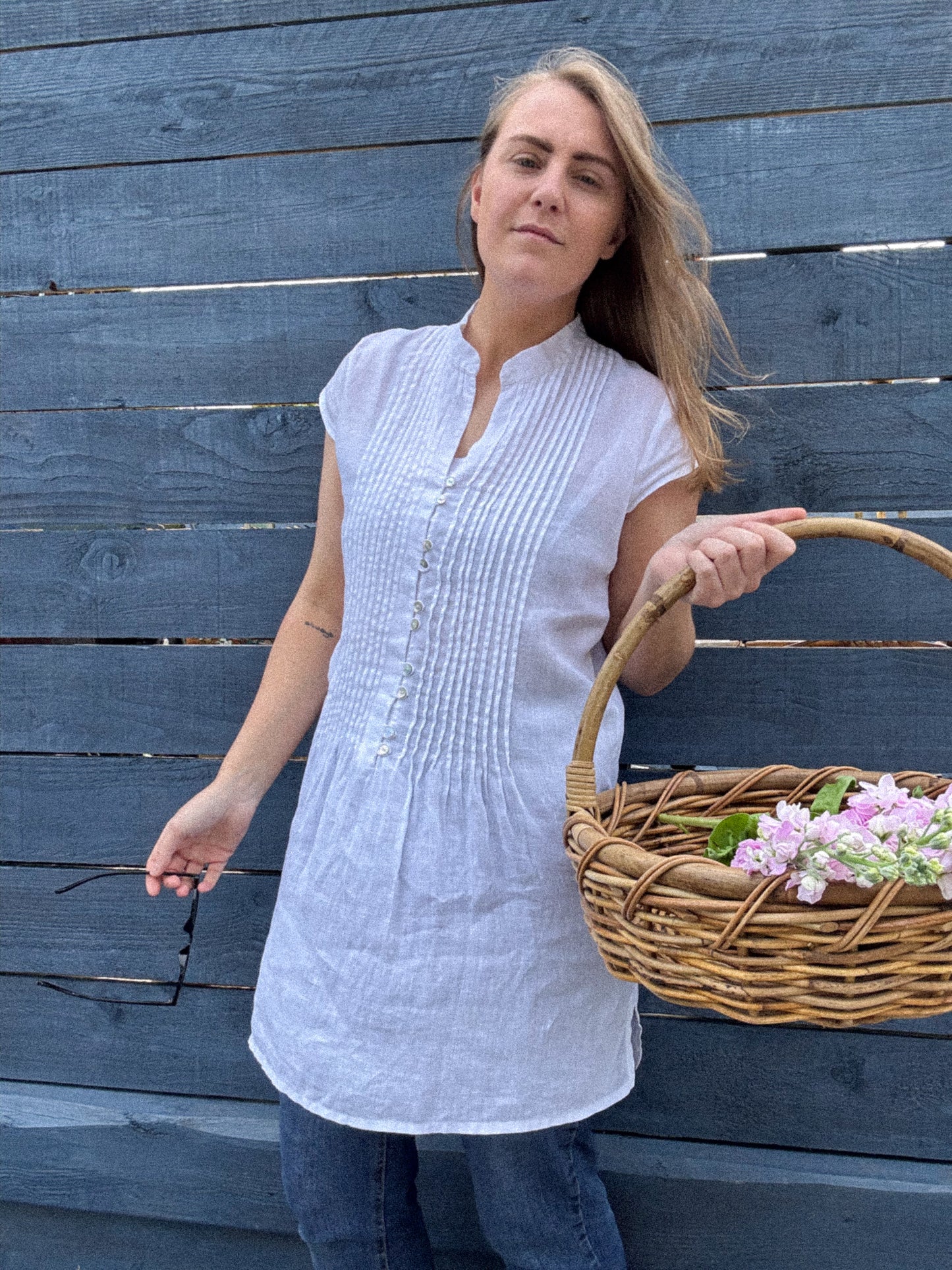 Vintage Saverino Milo White Linen Tunic, Size 46 (UK 14) - 100% Linen, Made in Italy