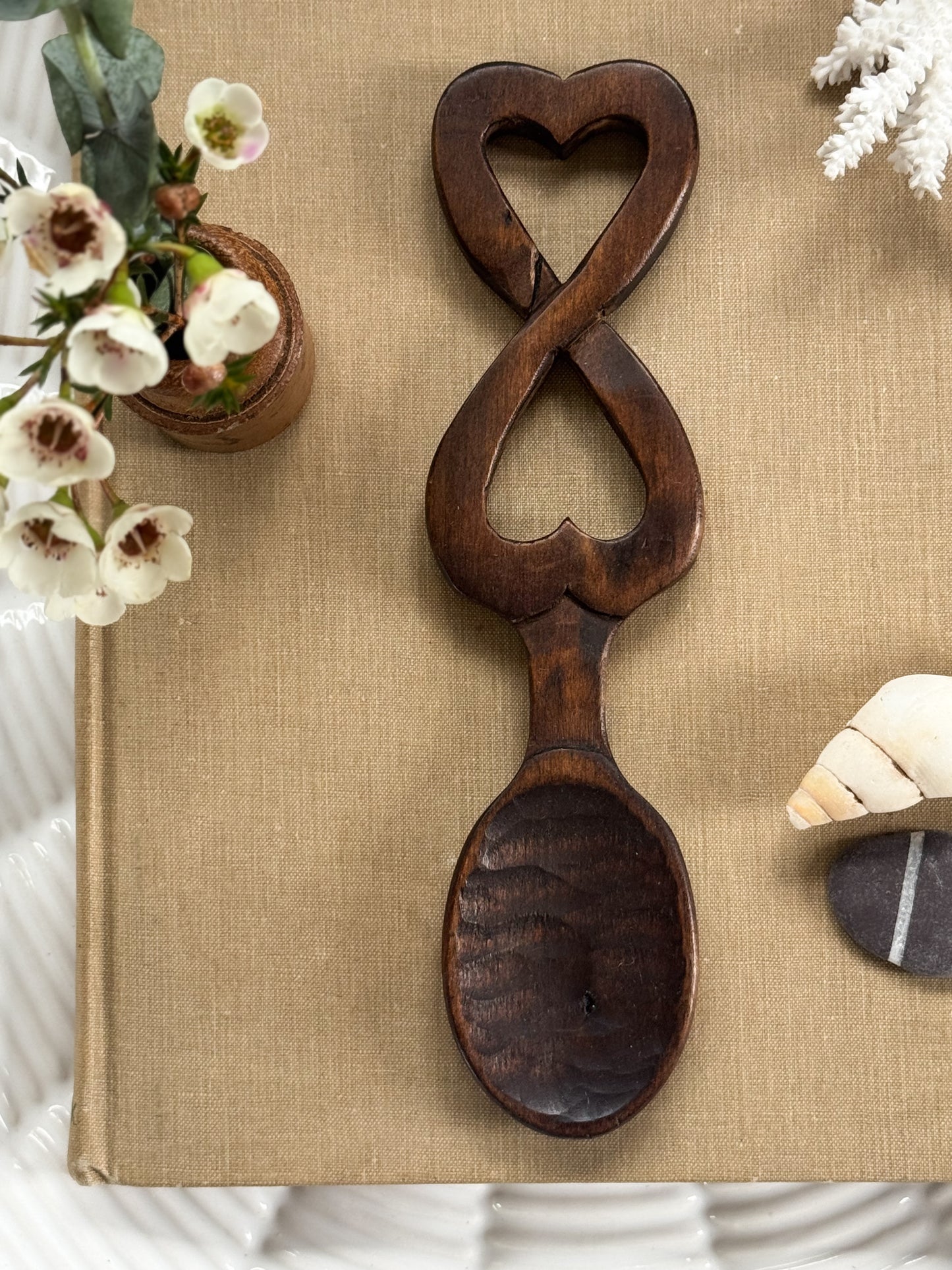 Intertwined Hearts • Calonau Dollenu - Vintage Hand-Carved Welsh Love Spoon