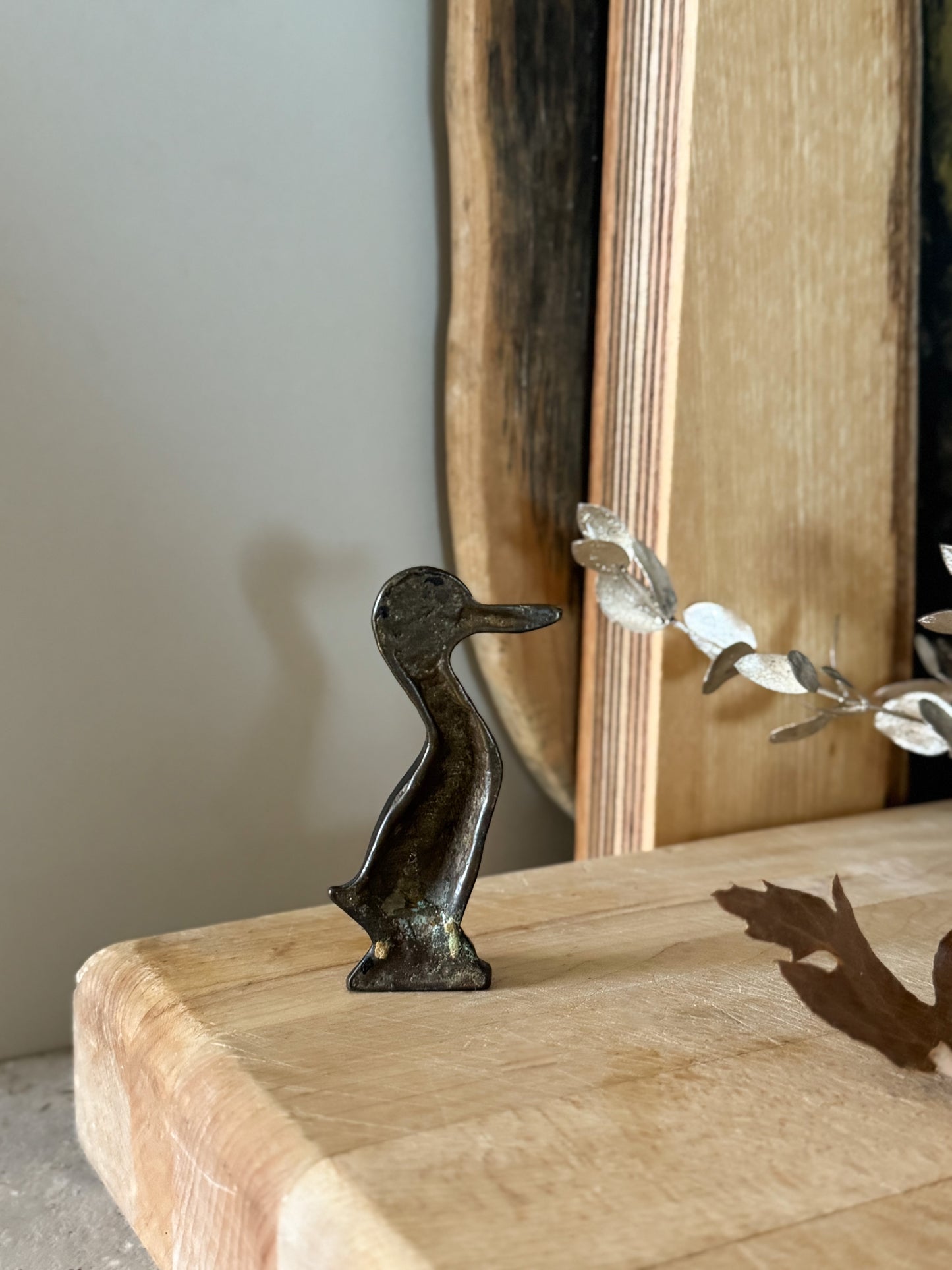 Vintage Solid Brass & Enamel Duck