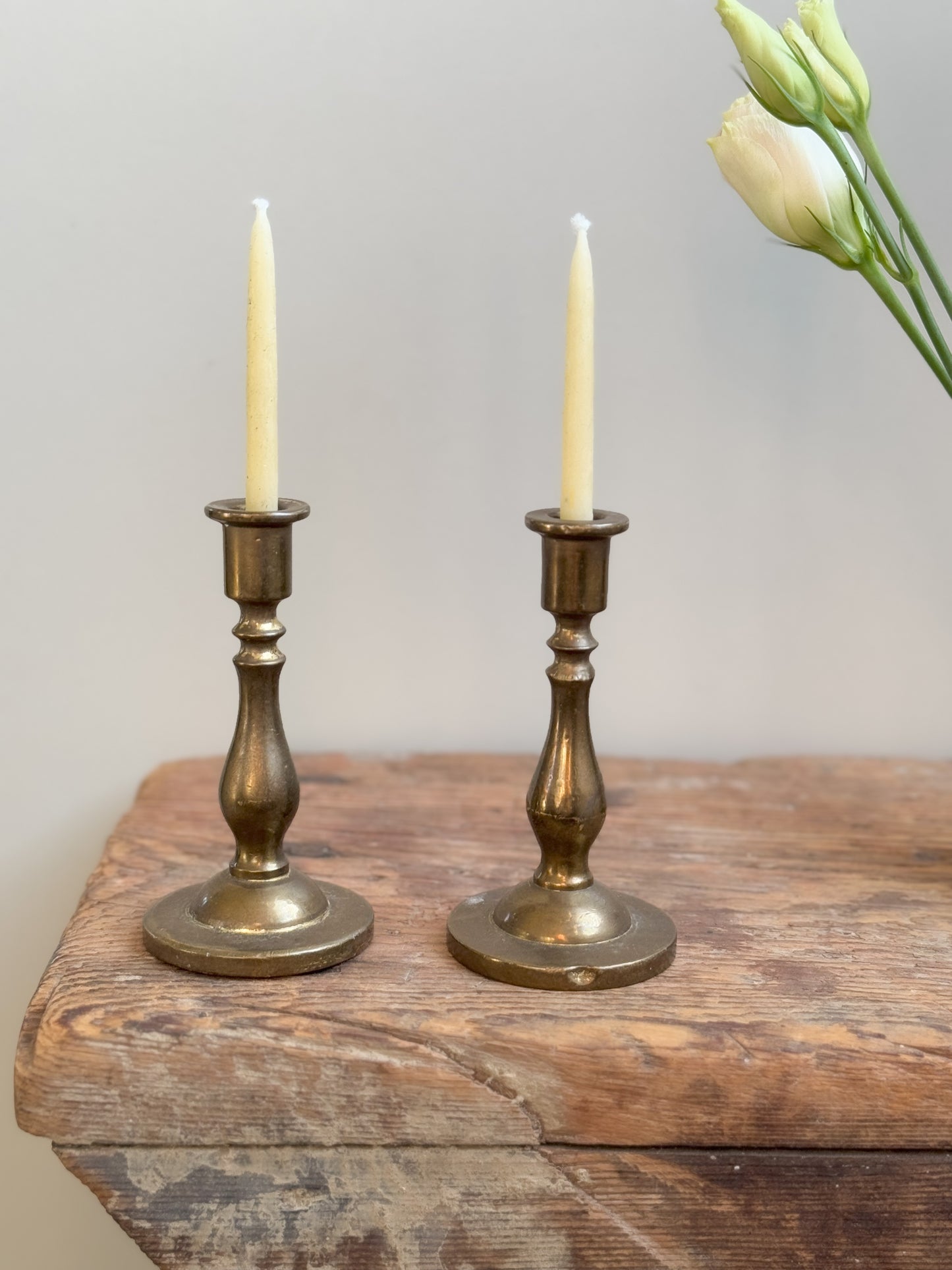 Vintage Miniature Solid Brass Candlestick Pair (by Peerage, England)