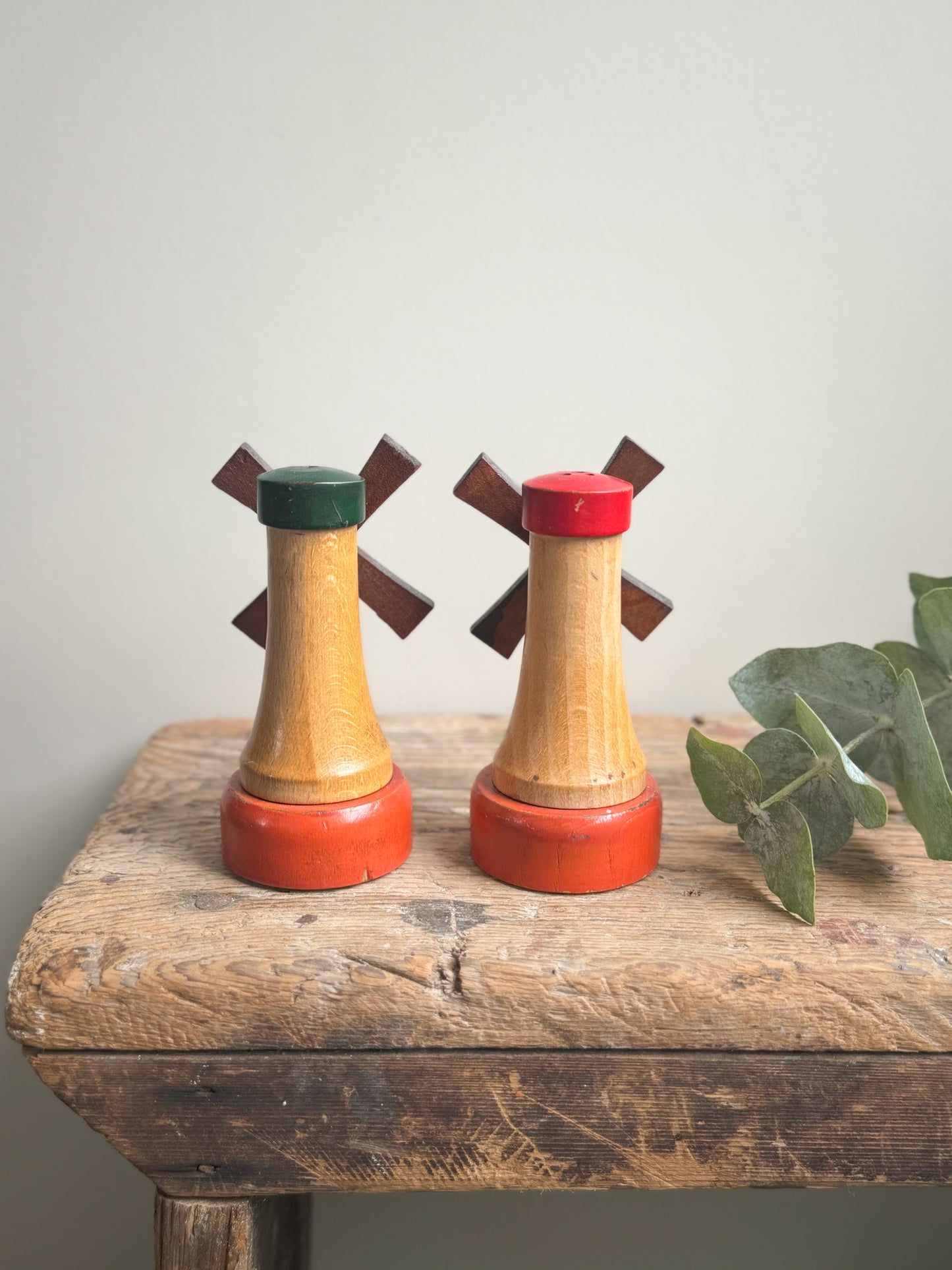 Vintage Wooden Windmill Salt & Pepper Shakers