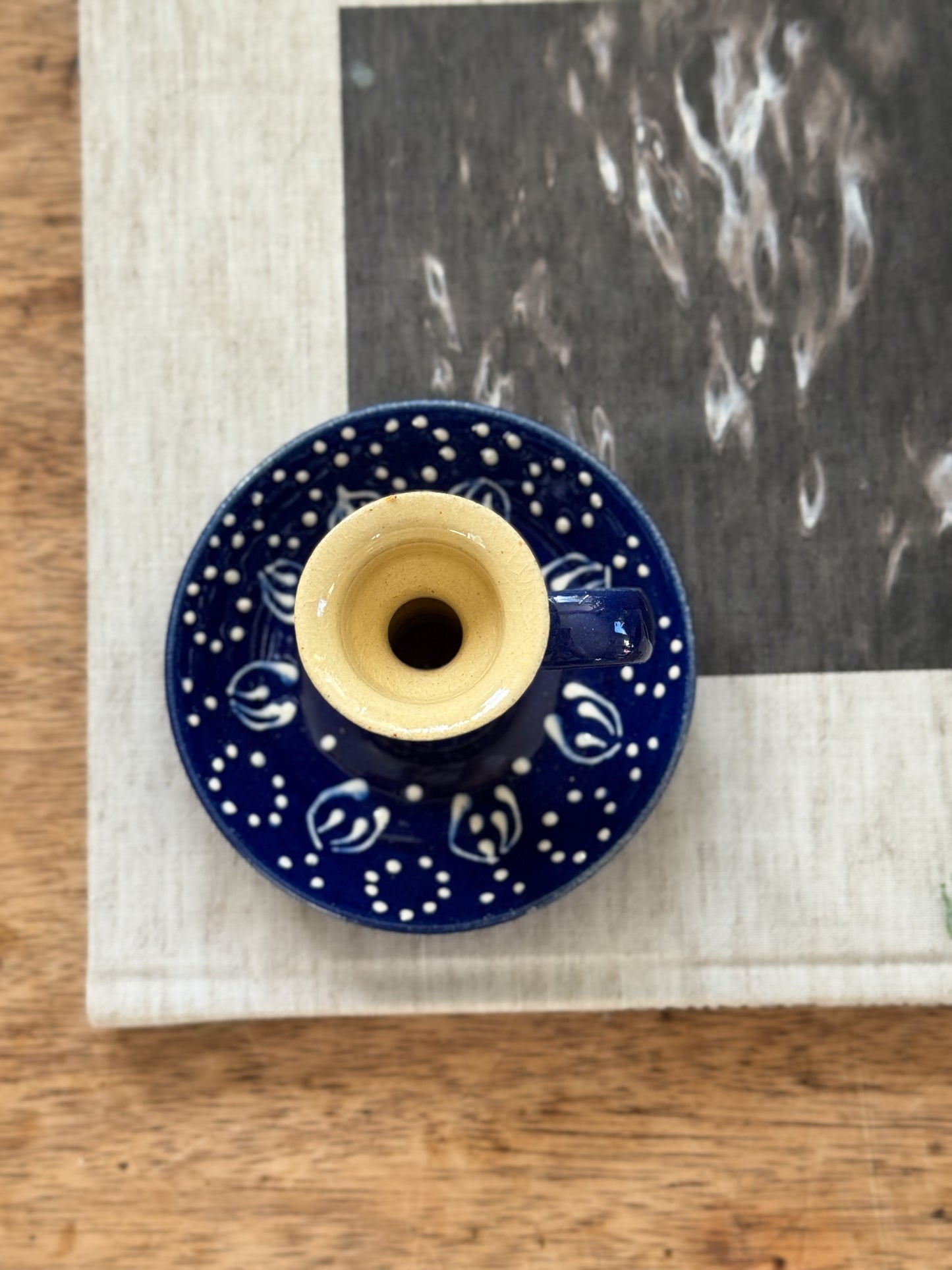 Vintage German Studio Pottery Slipware Chamberstick