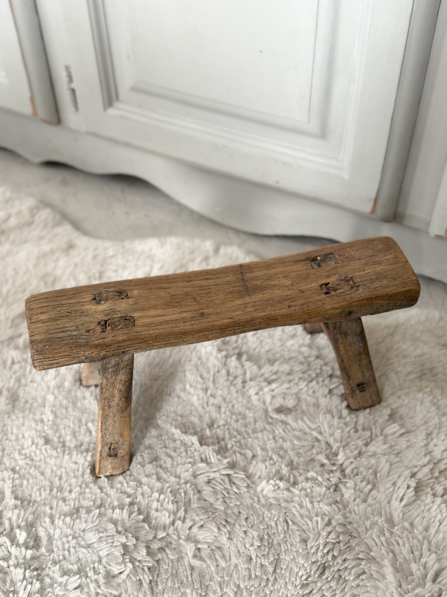 Antique Rustic Tiny Elm Stool