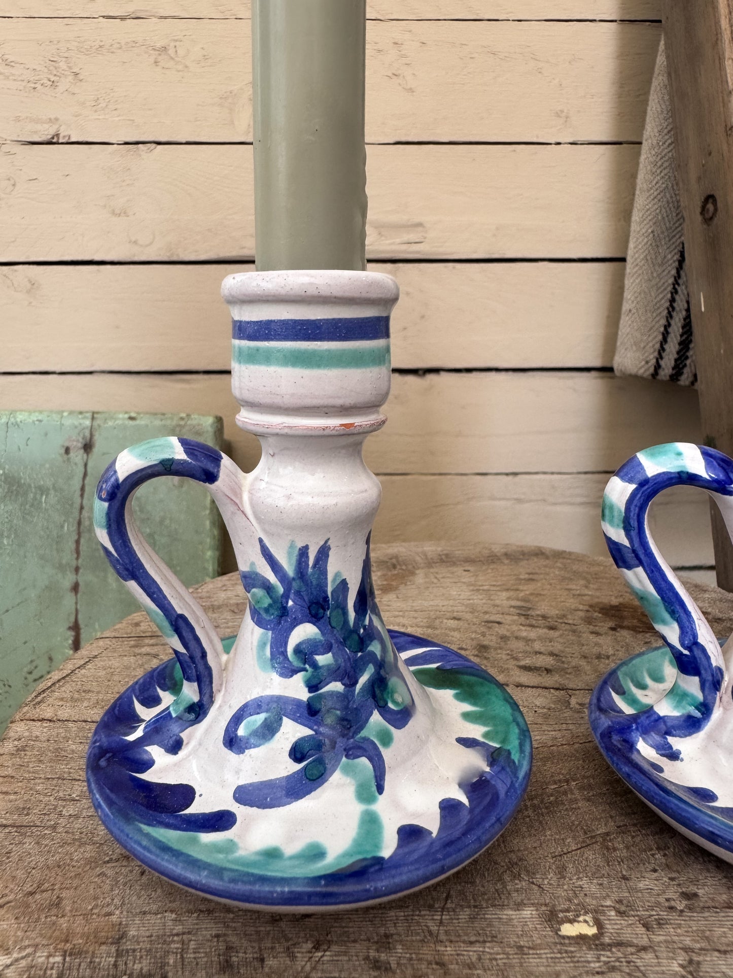 Vintage Andalusian Spanish Studio Pottery Candlestick Pair
