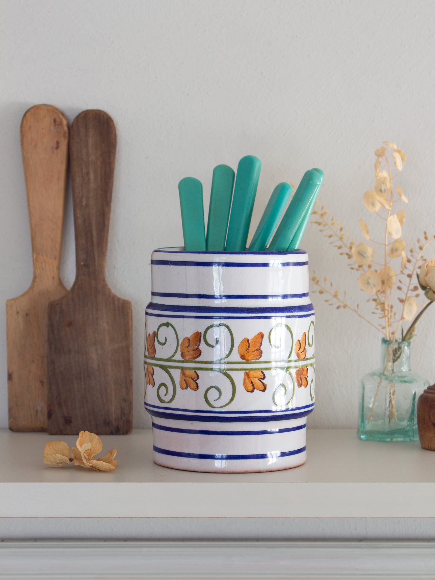 Vintage Handpainted Mediterranean Floral Vessel