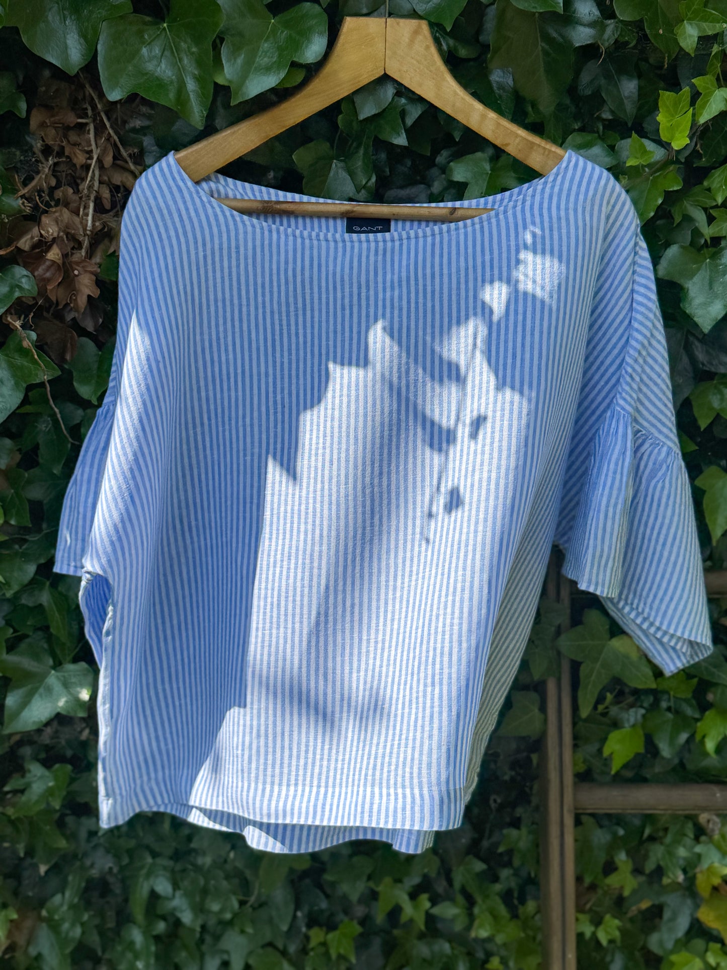 GANT Blue & White Striped Linen Top, Size 16