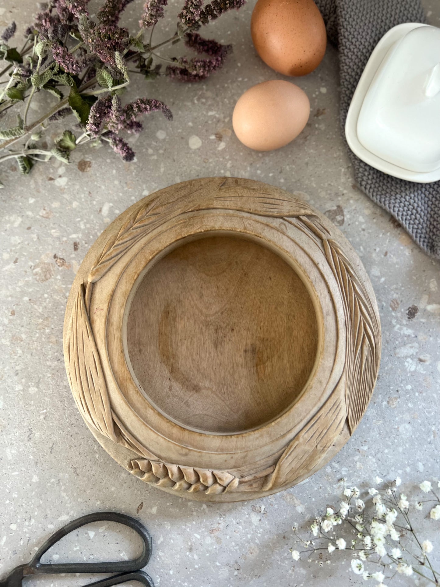 Antique Victorian Hand-Carved Pine Butter Dish