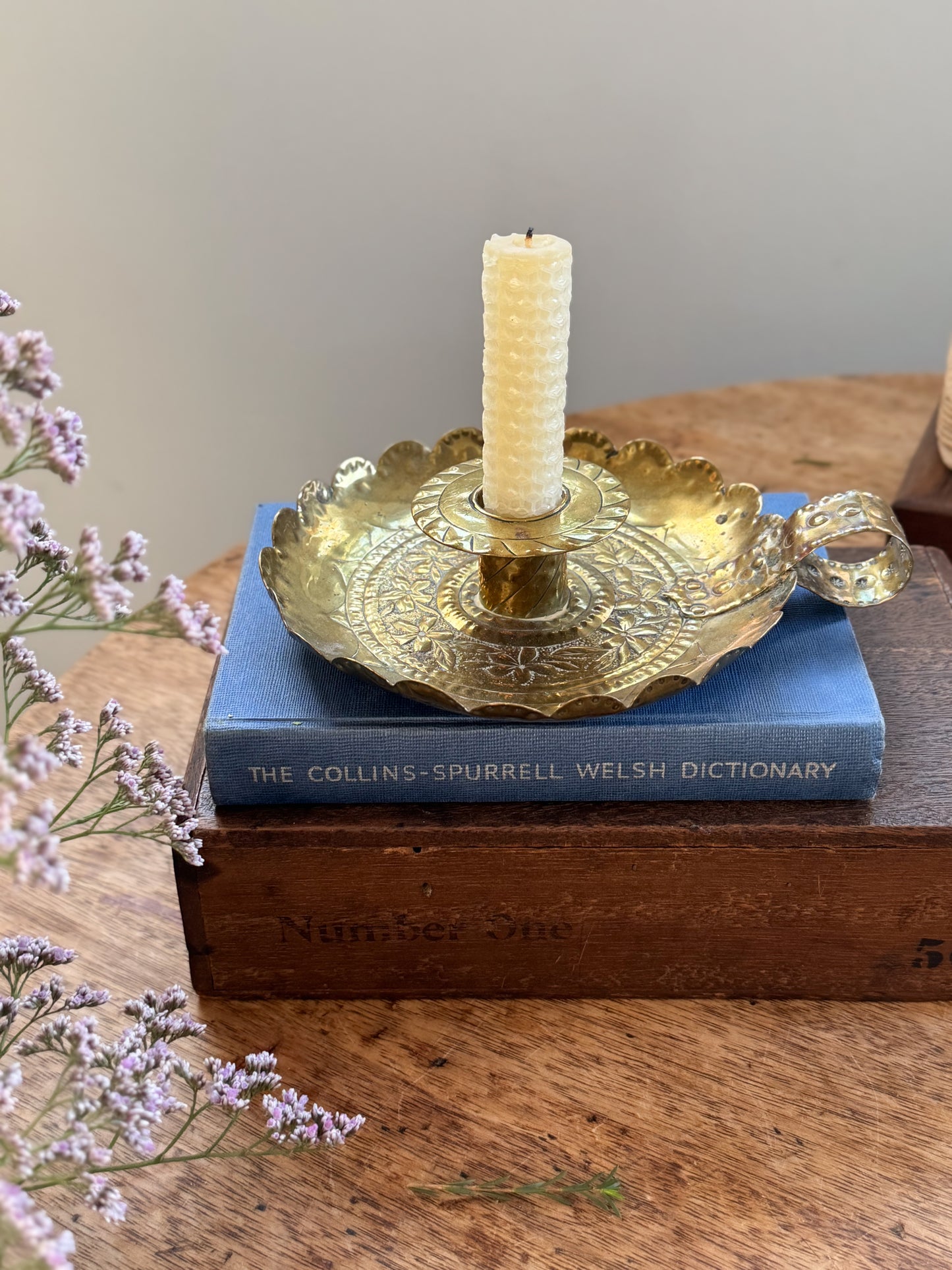 Antique Art Nouveau Scalloped Brass Chamberstick