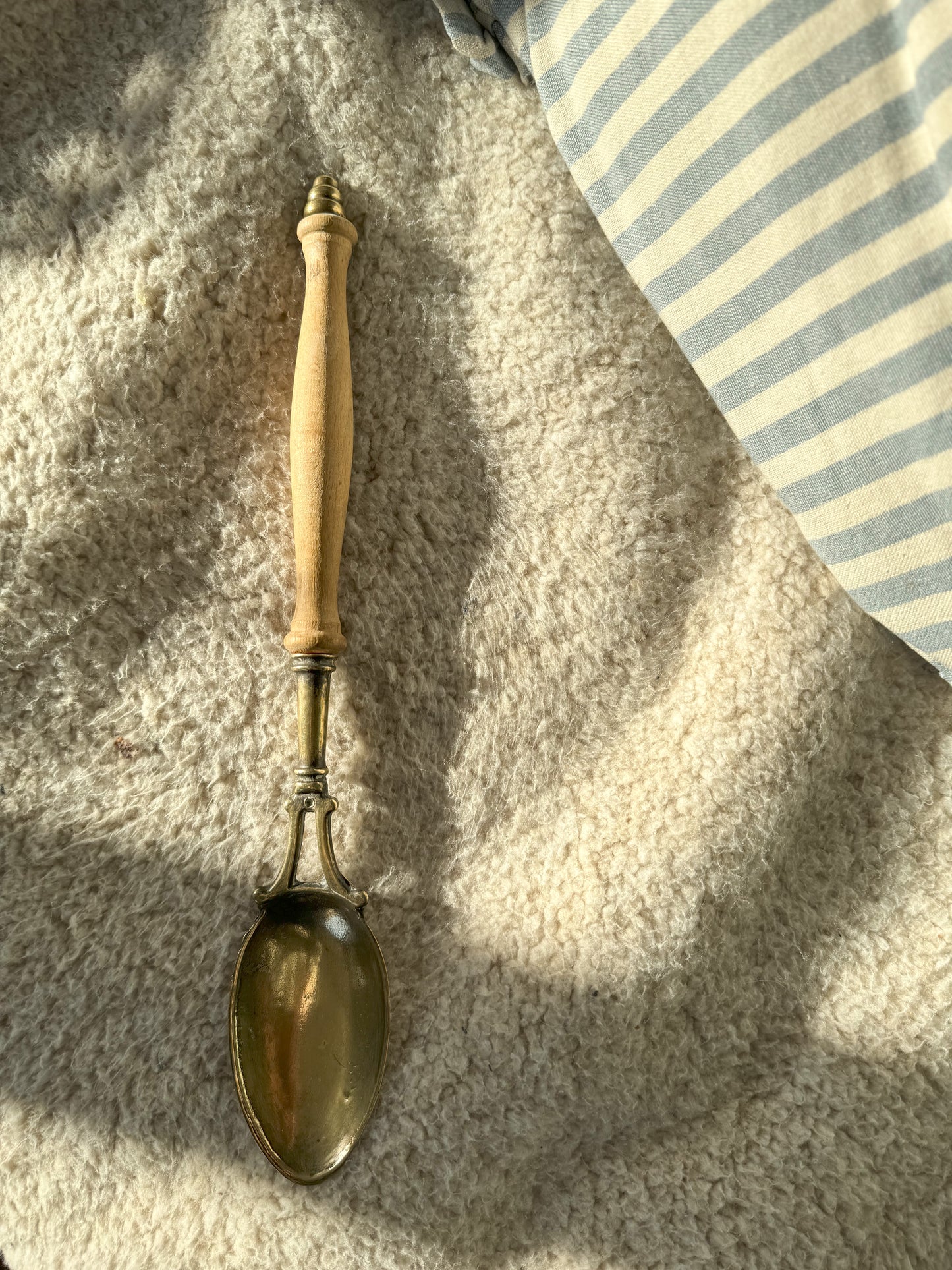 Antique Brass & Wood Large Serving Spoon