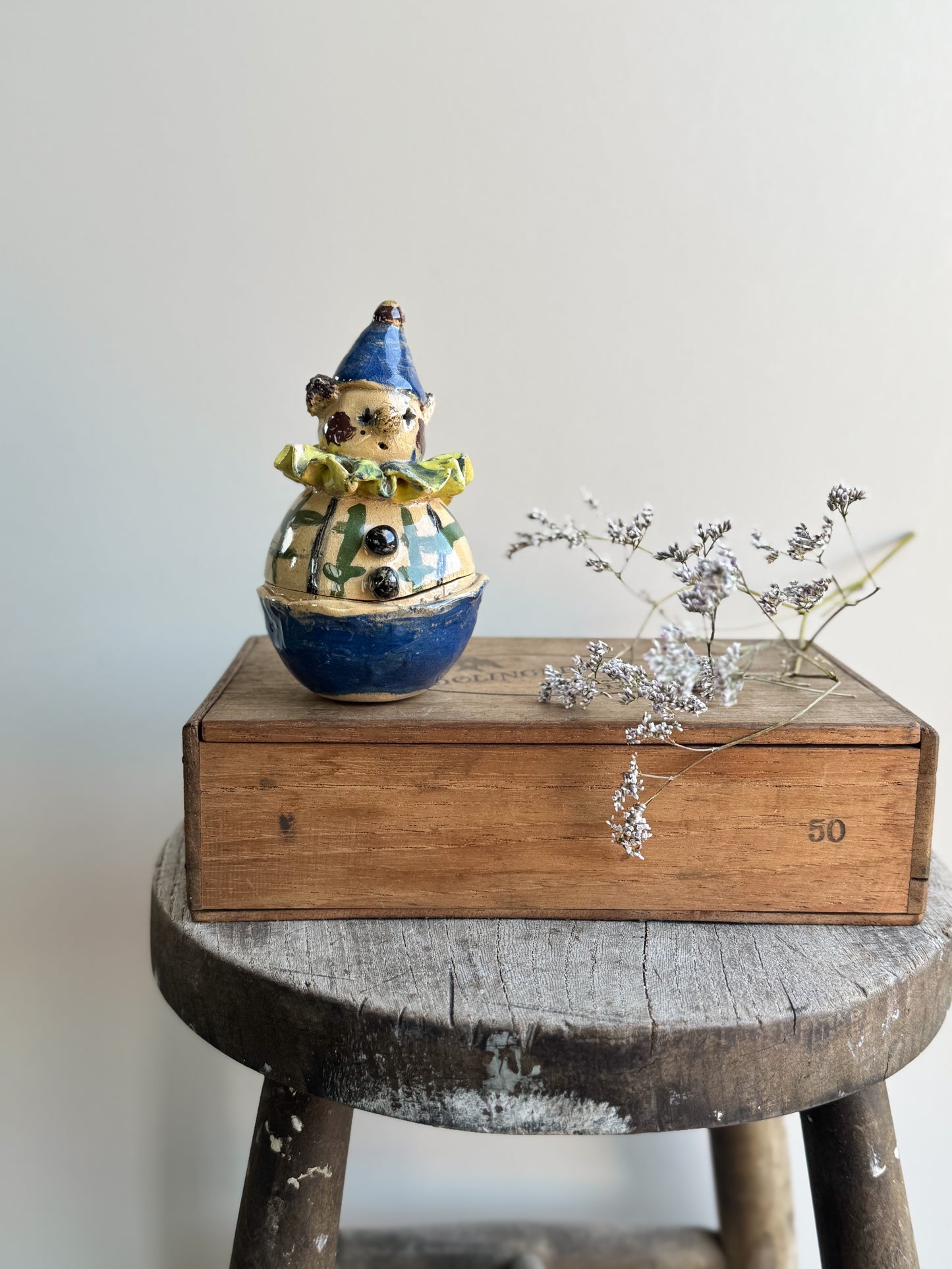Vintage One-of-a-Kind Handmade Studio Pottery Clown • Sculptural Jar
