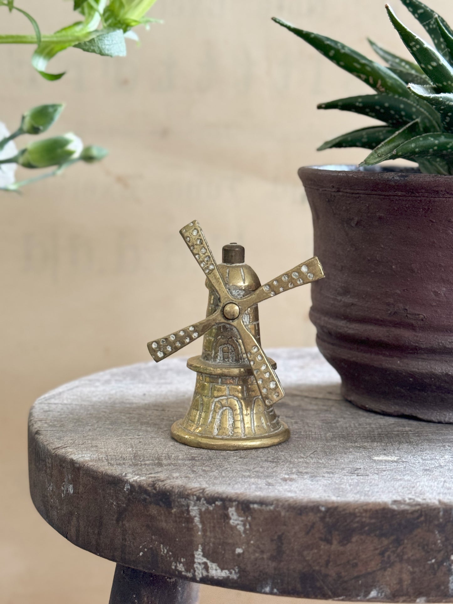 Small Vintage Solid Brass Windmill