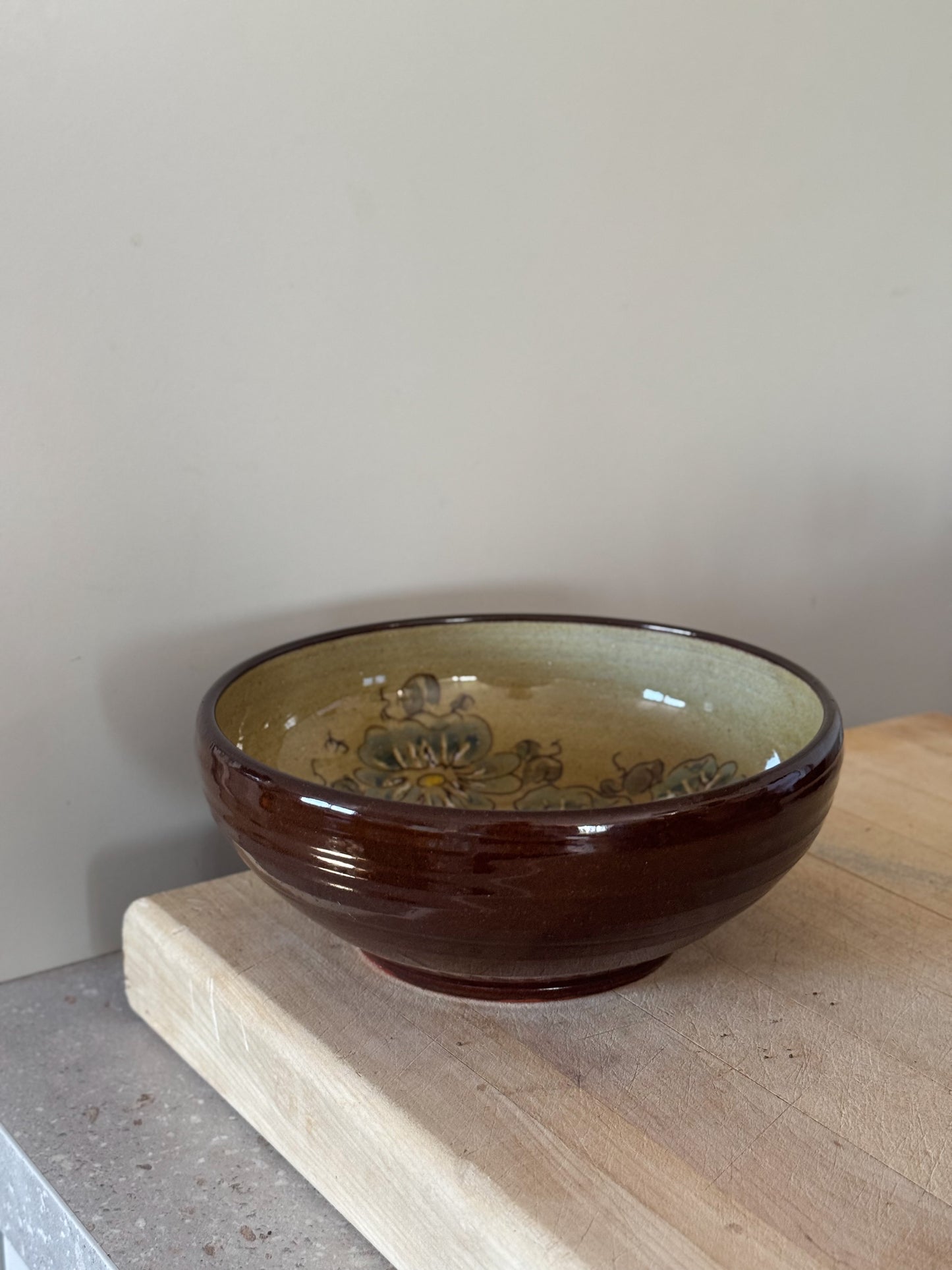 Vintage Handmade Studio Pottery Floral Bowl by Guernsey Pottery