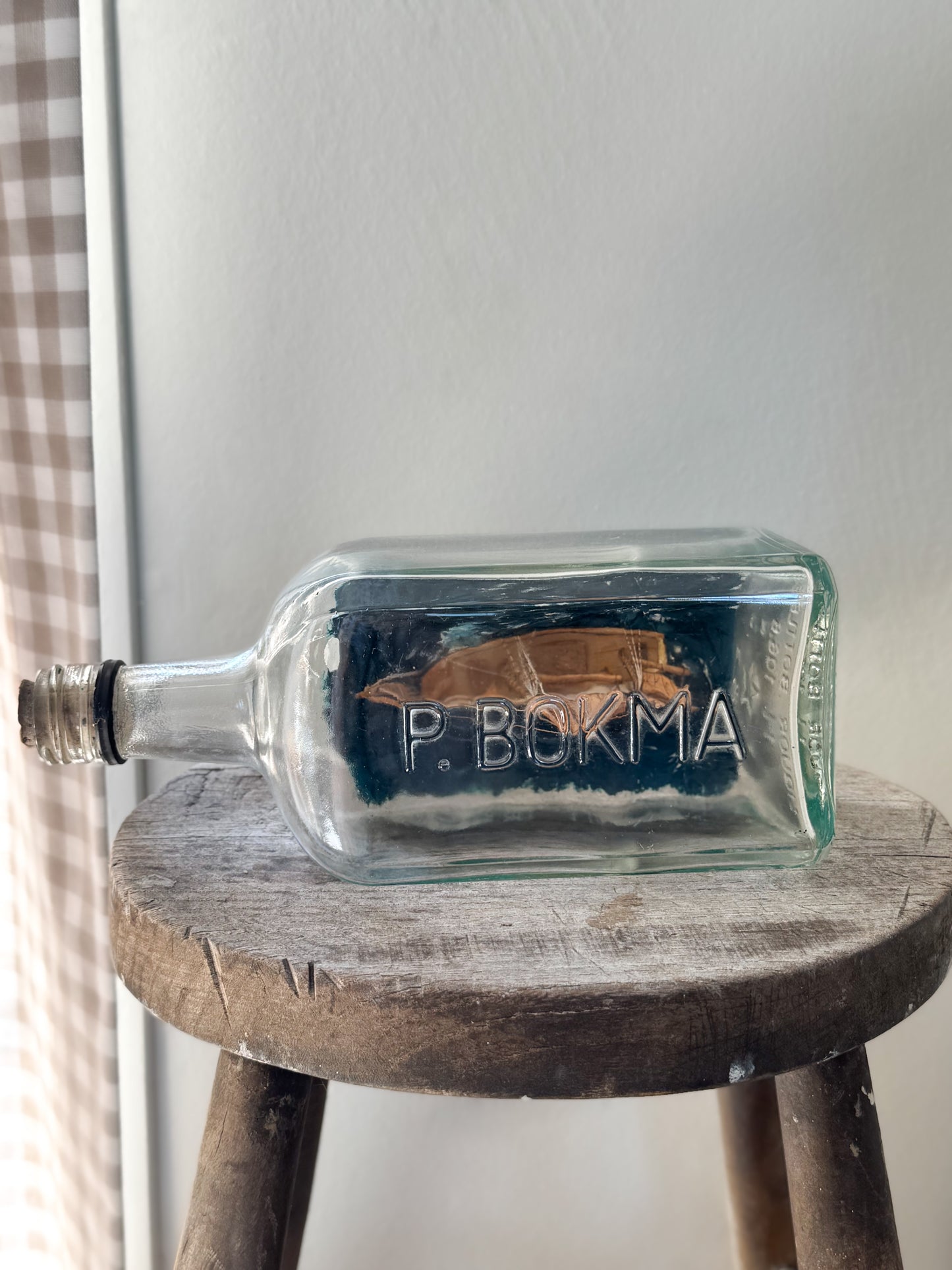 Vintage Folk Art Ship in a Bottle, P. Bokma, Leeuwarden, Holland