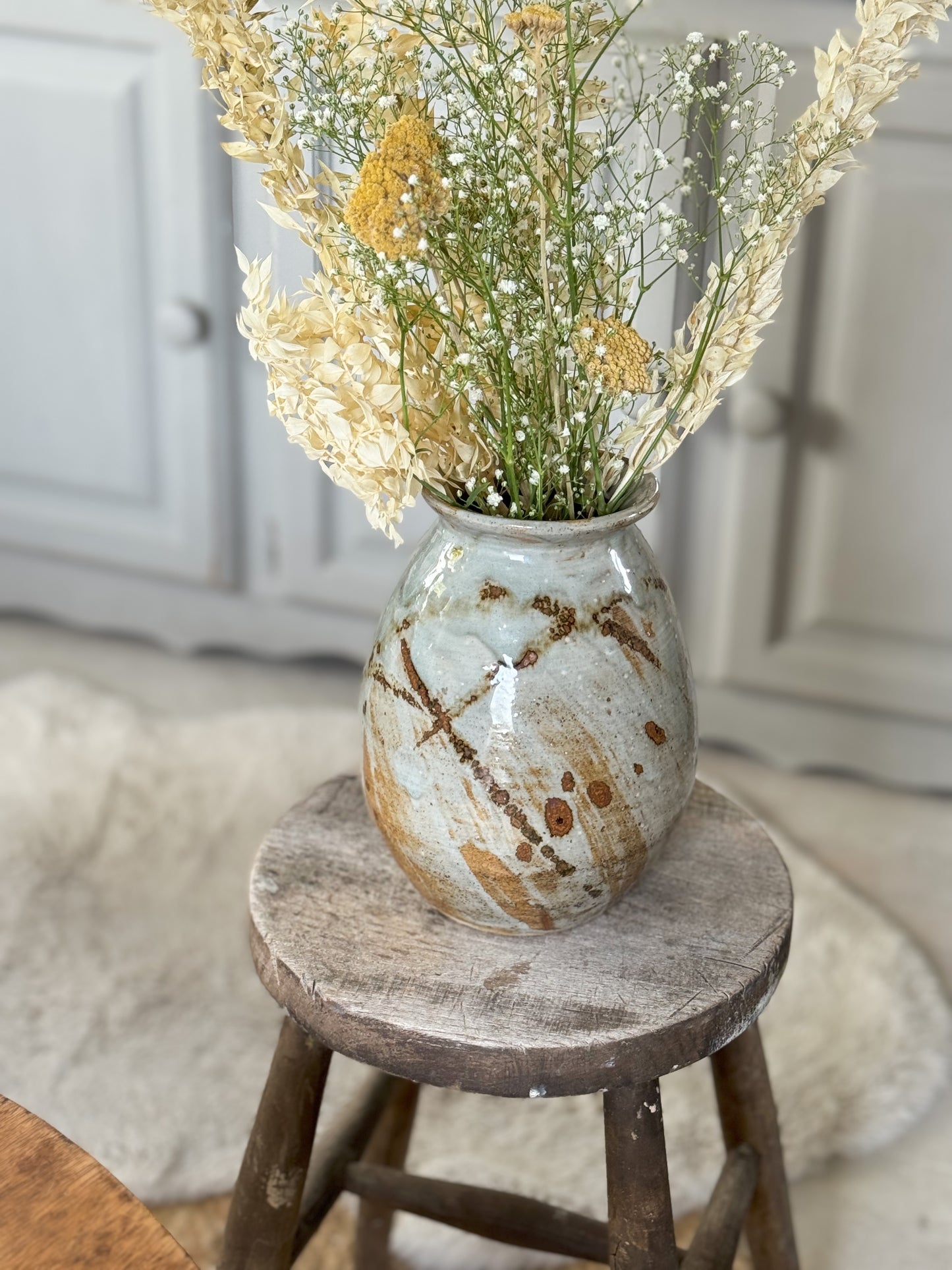 Large Abstract Studio Pottery Drip Glaze Vase