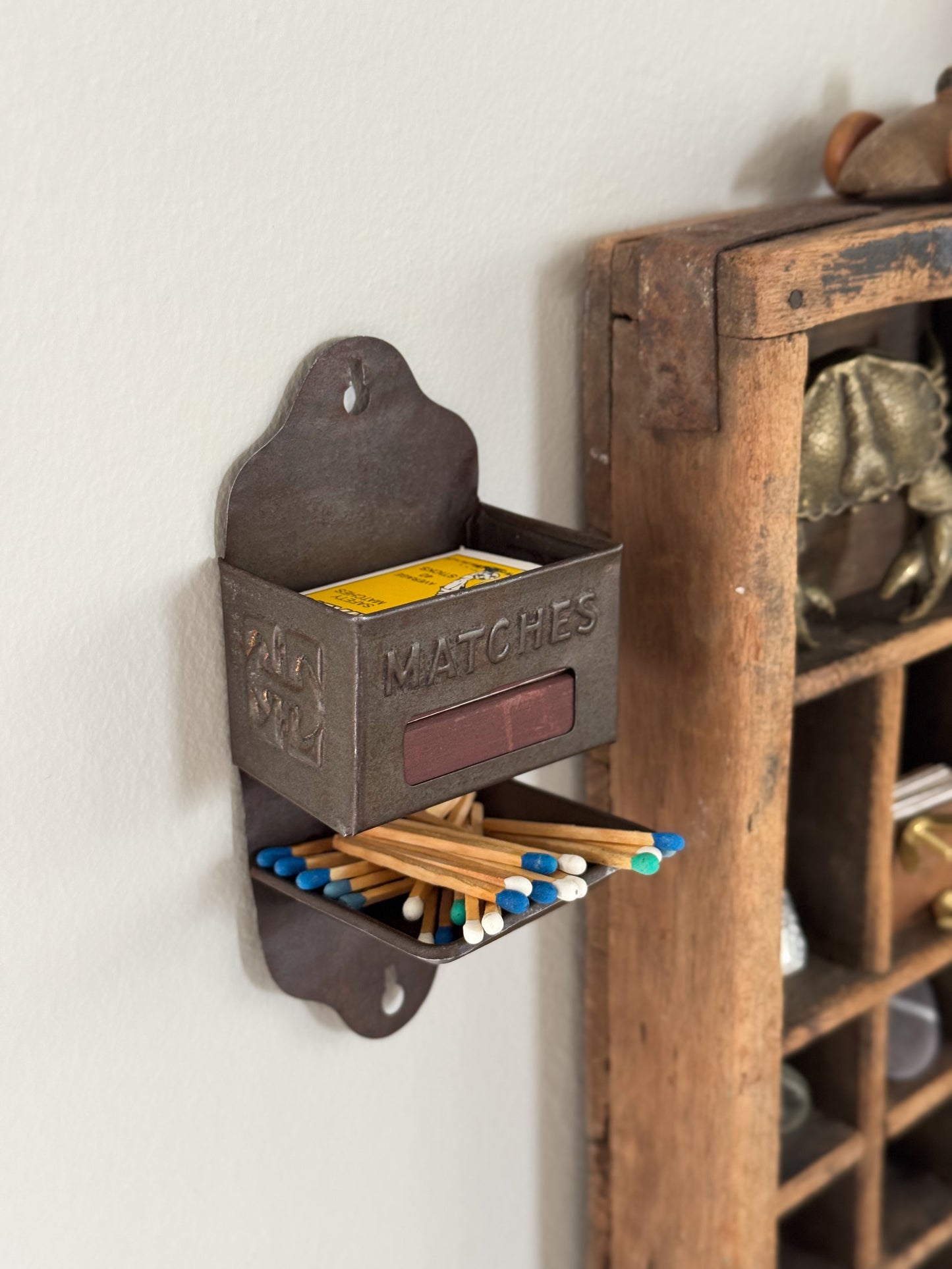 Antique Tin Wall-Mounted Match Box Holder by Hudson Scott & Sons, c.1905