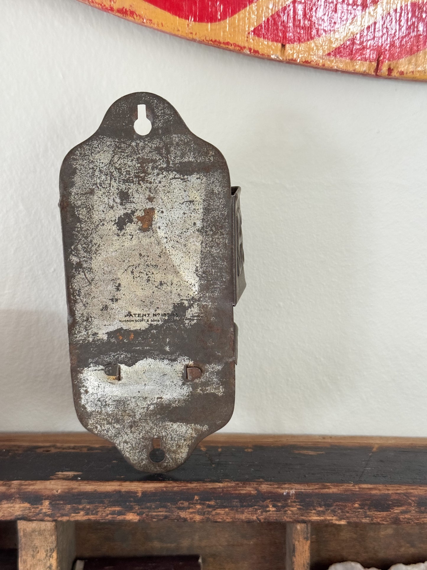 Antique Tin Wall-Mounted Match Box Holder by Hudson Scott & Sons, c.1905