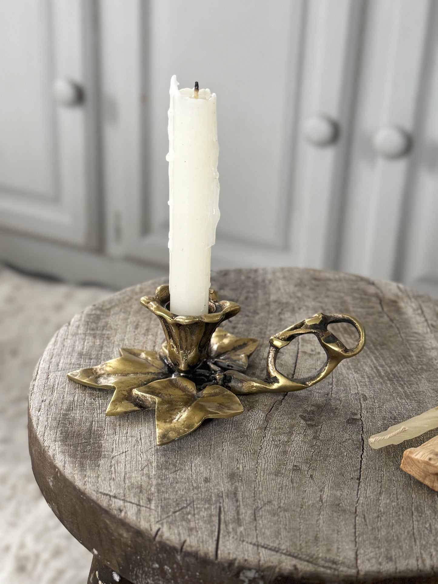 Vintage Solid Brass Ivy Leaf Chamberstick