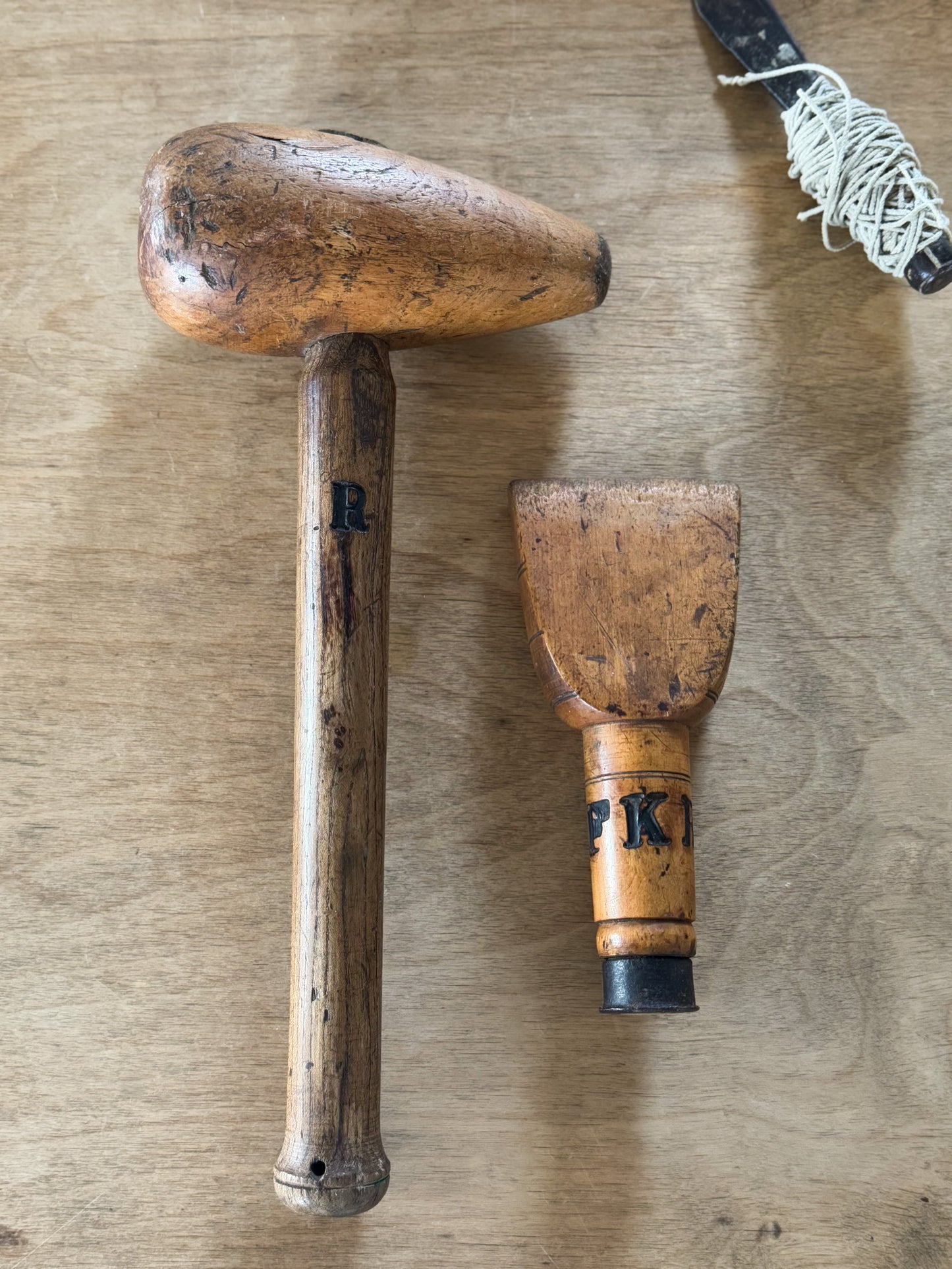 Antique Handmade & Engraved Boxwood Lead Bossing Mallet and Chaser circa 1860s