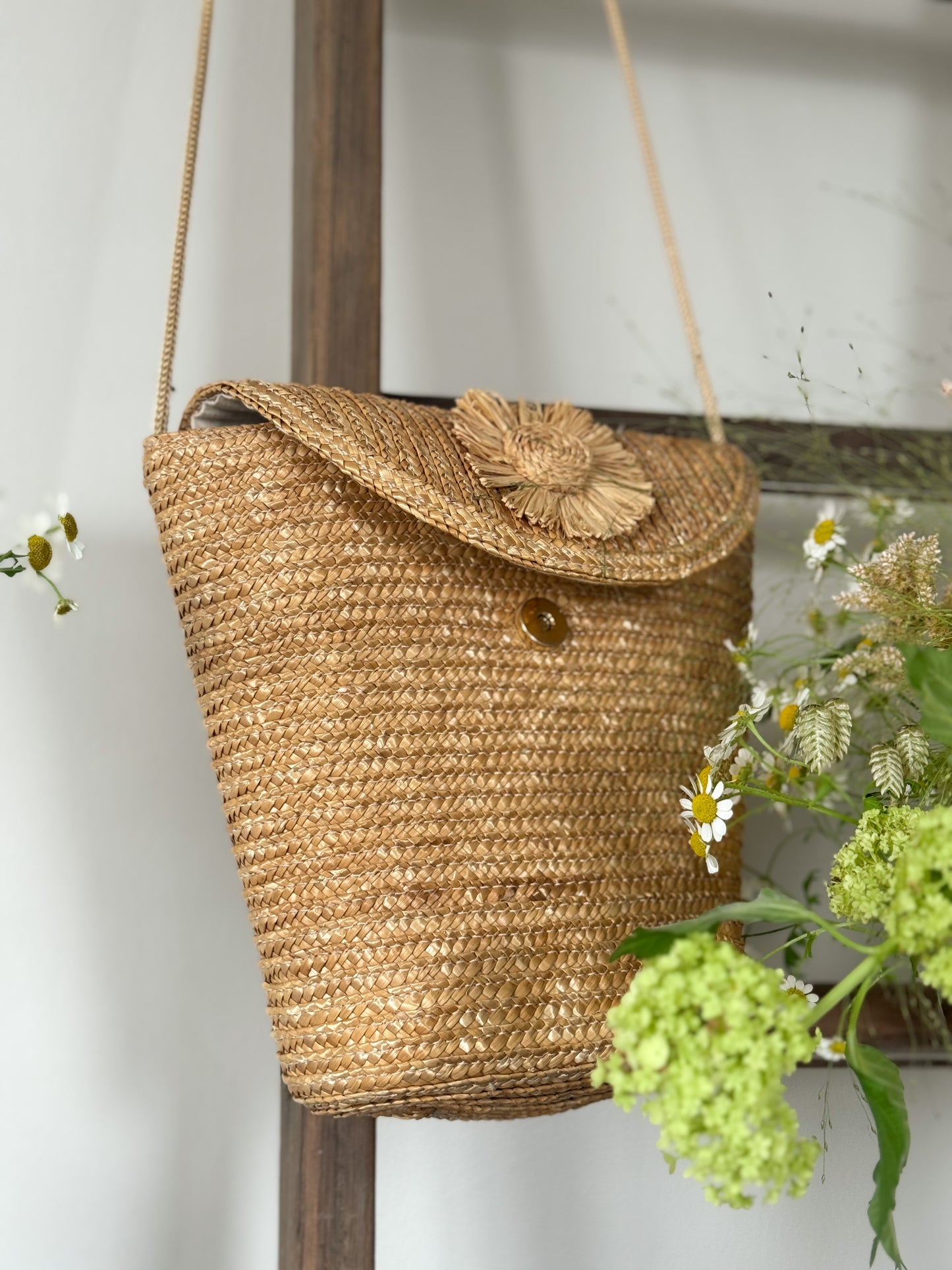 Vintage St Michael Straw Shoulder Bag with Sunburst Detail
