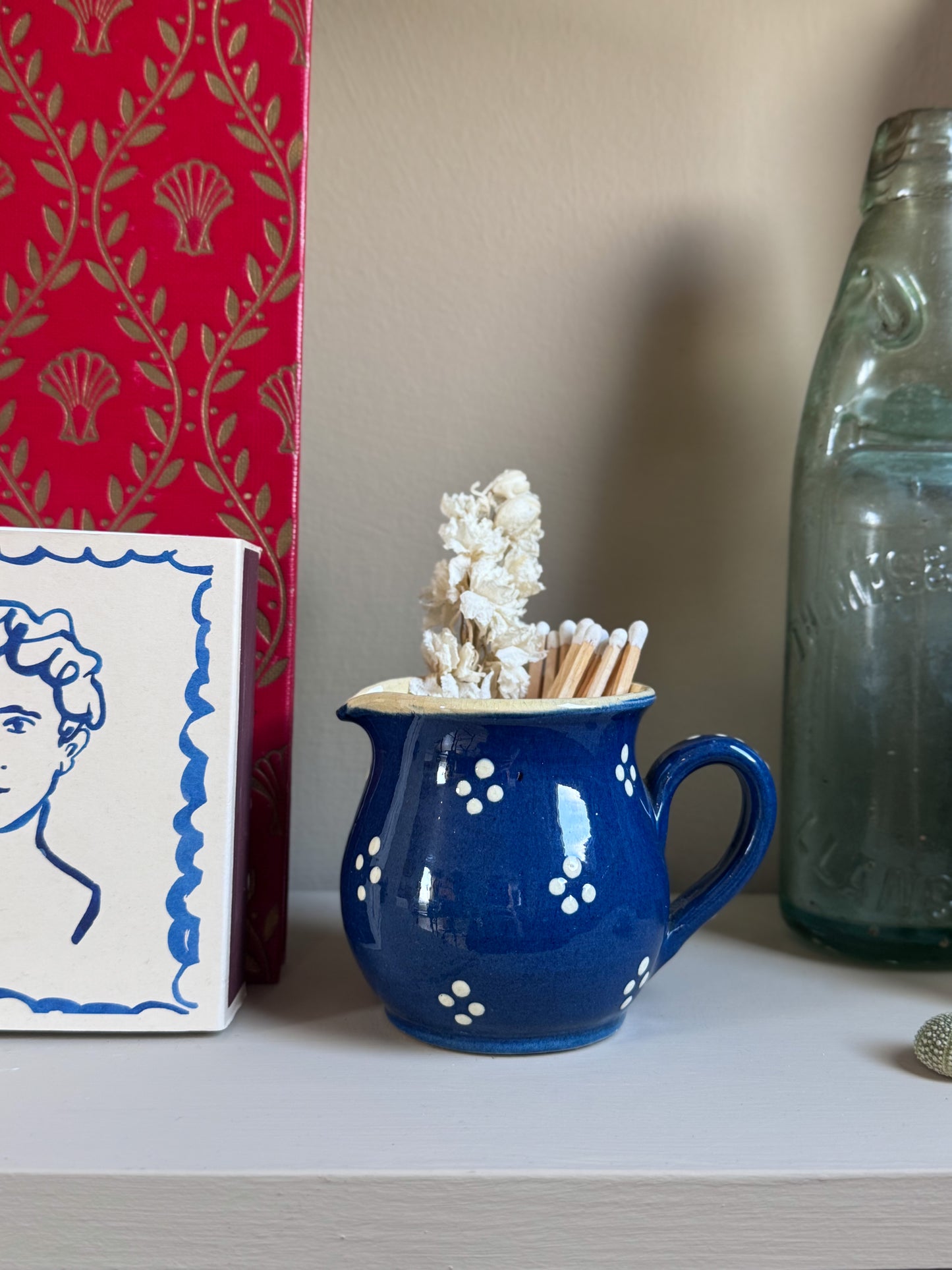 Vintage German Studio Pottery Slipware Polka Dot Creamer Jug