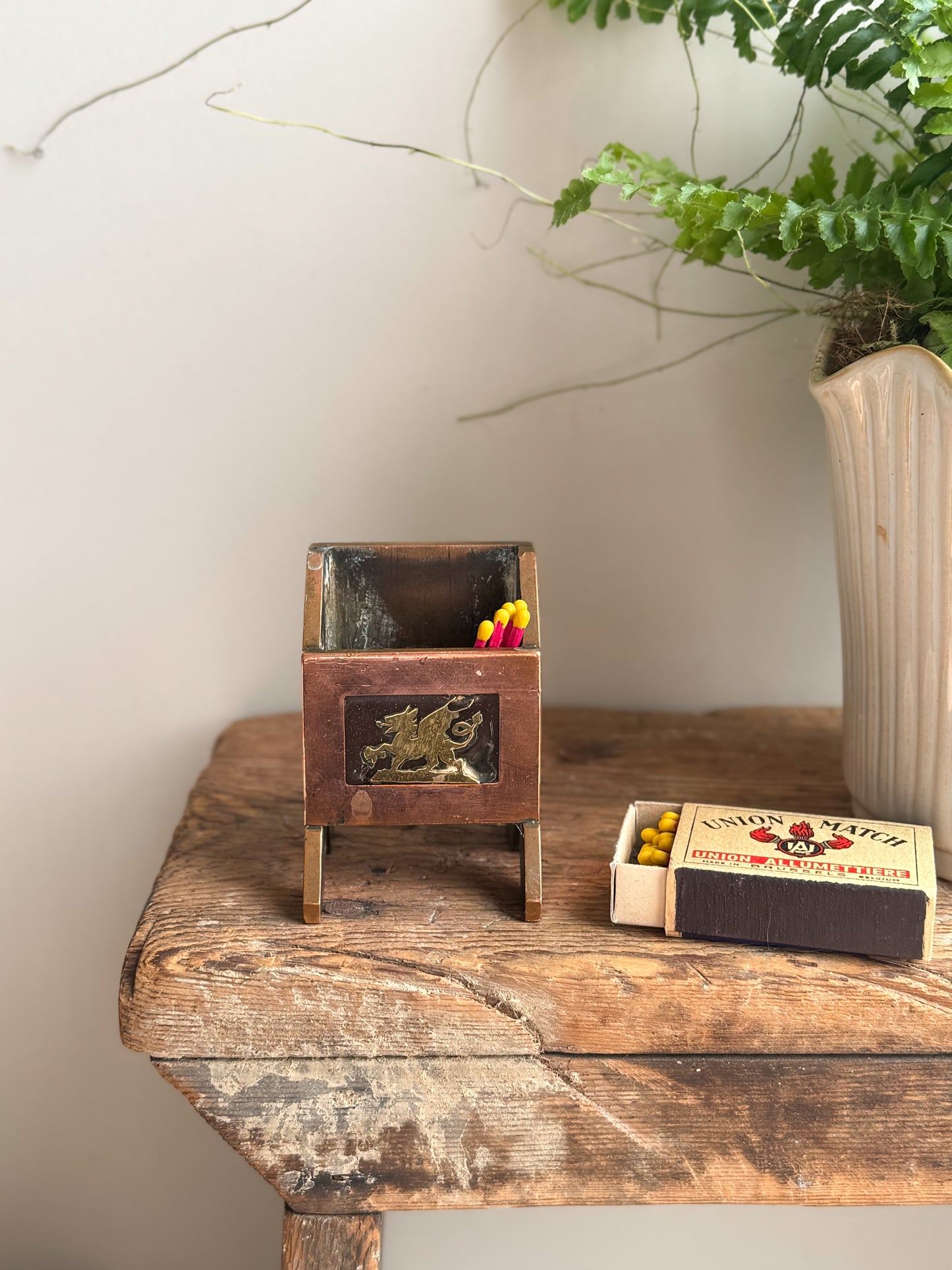 Vintage Draig Goch/Welsh Dragon Folk Art Copper Match Box Holder