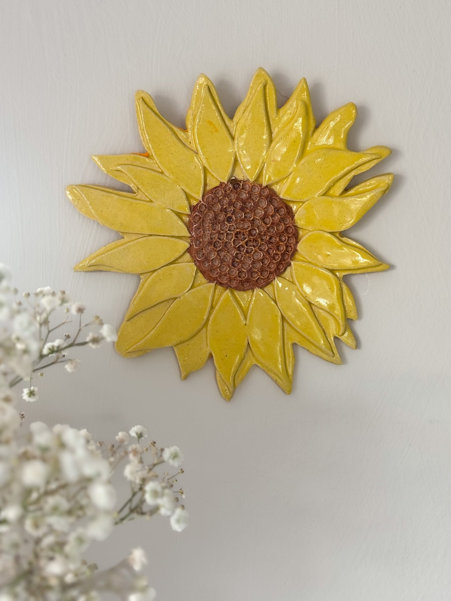 Handmade Welsh Studio Pottery Sunflower Wall Hanging