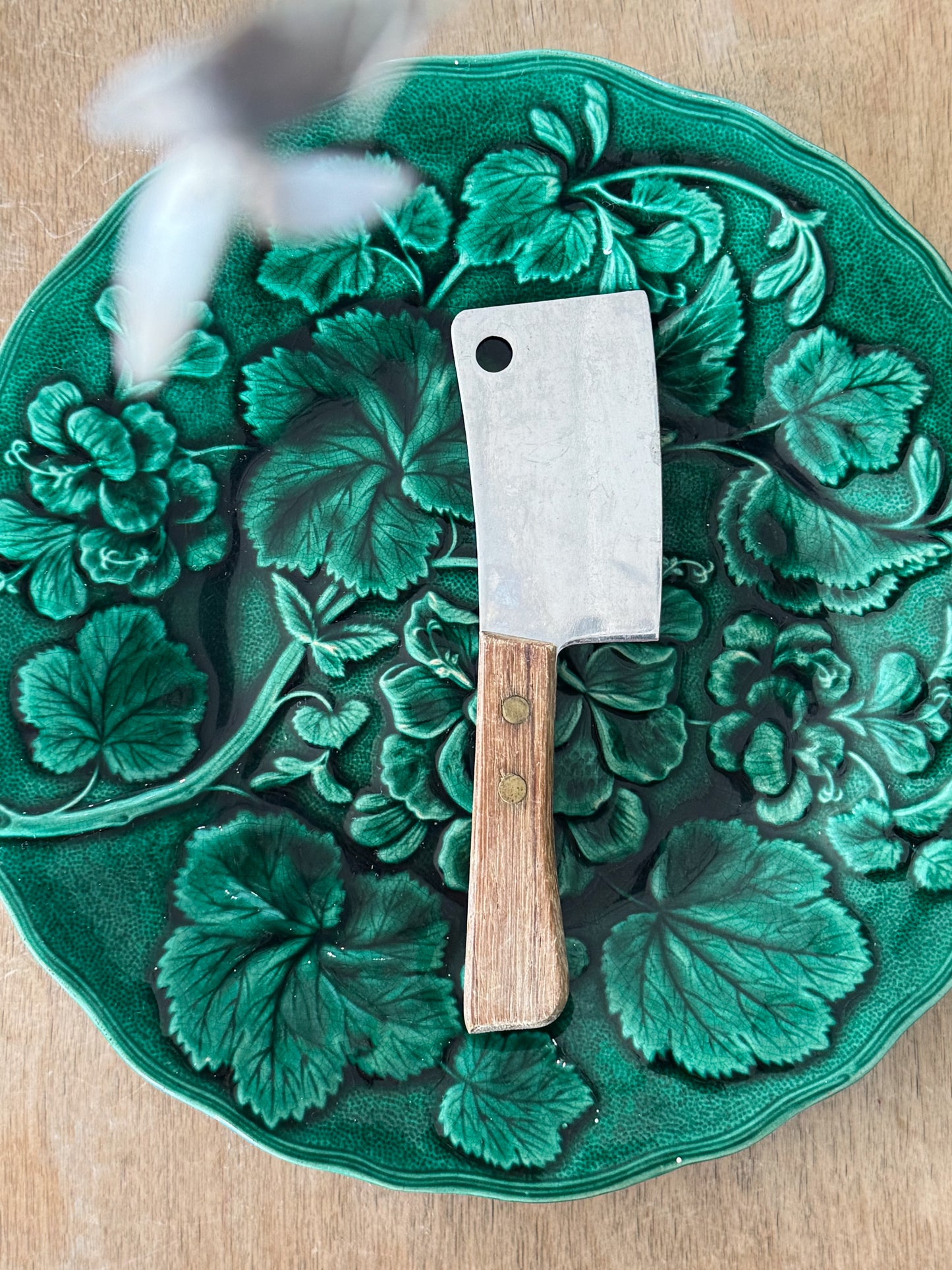 Vintage Stainless Steel Cheese Cleaver with Wooden Handle & Brass Detailing