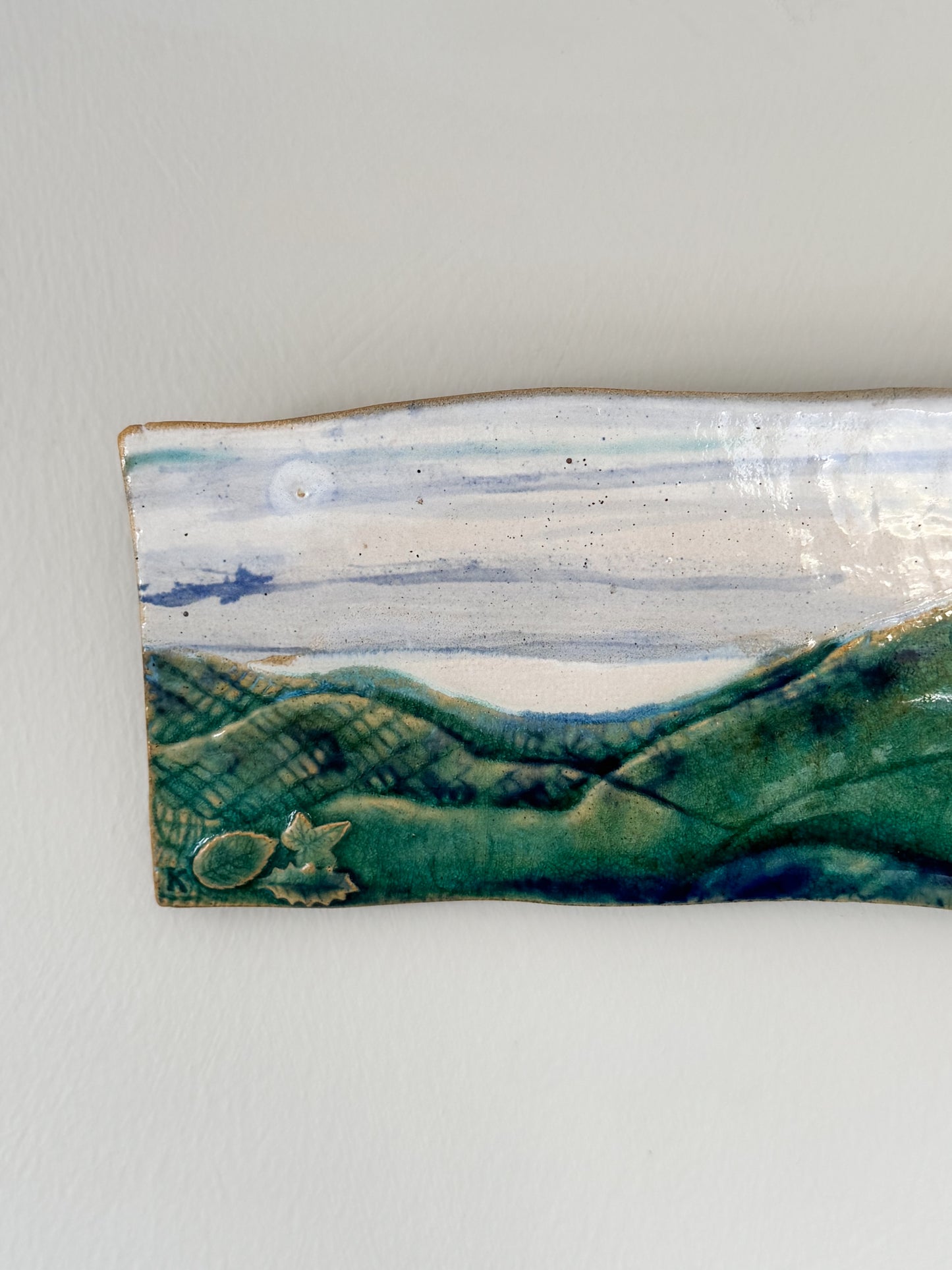 Rare Studio Pottery Landscape Tile / Wall Plaque by Kelbrook Pottery