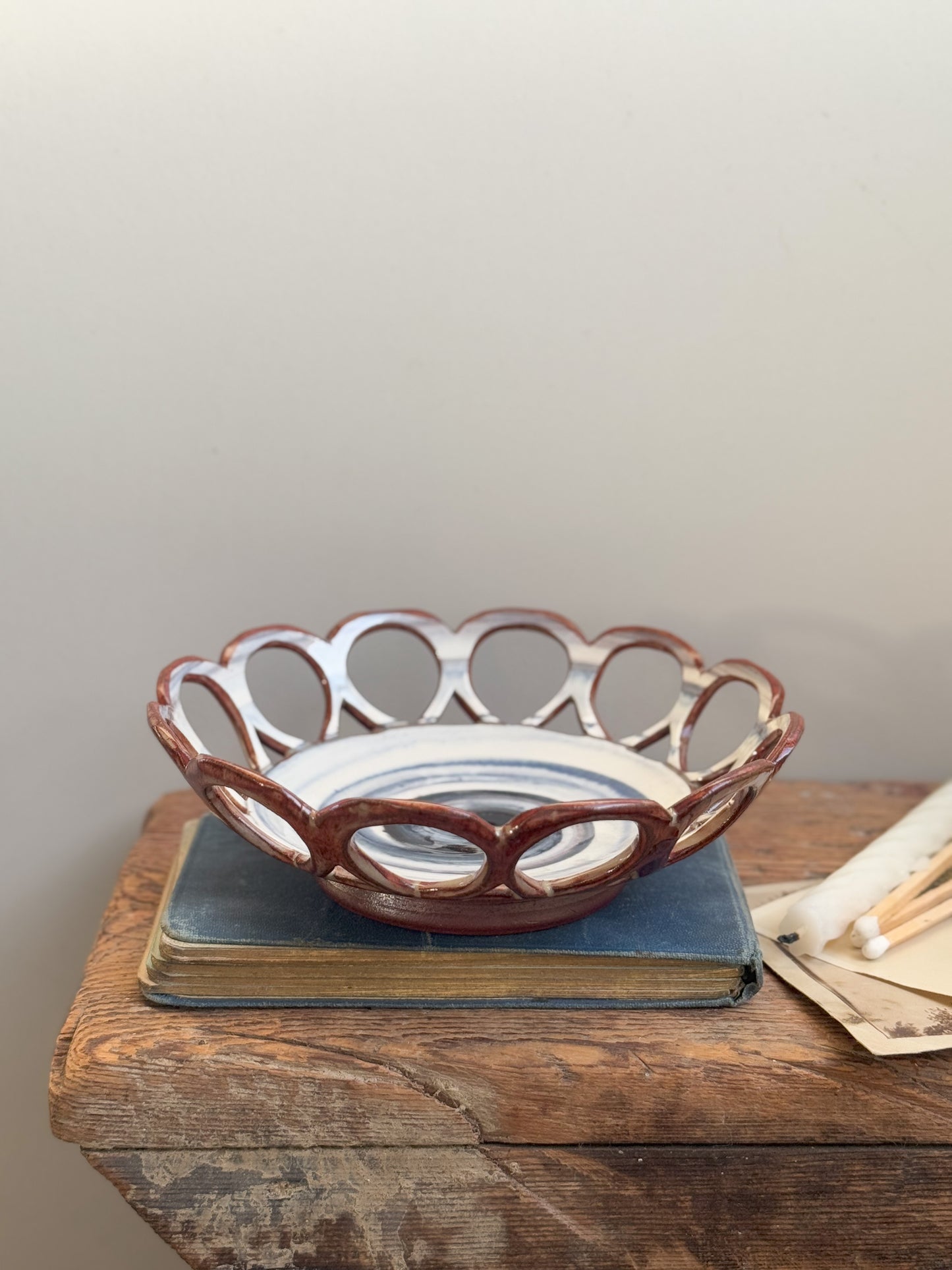 Handmade Slipware Flower Shaped Bowl, Made in Harome, N.Yorkshire