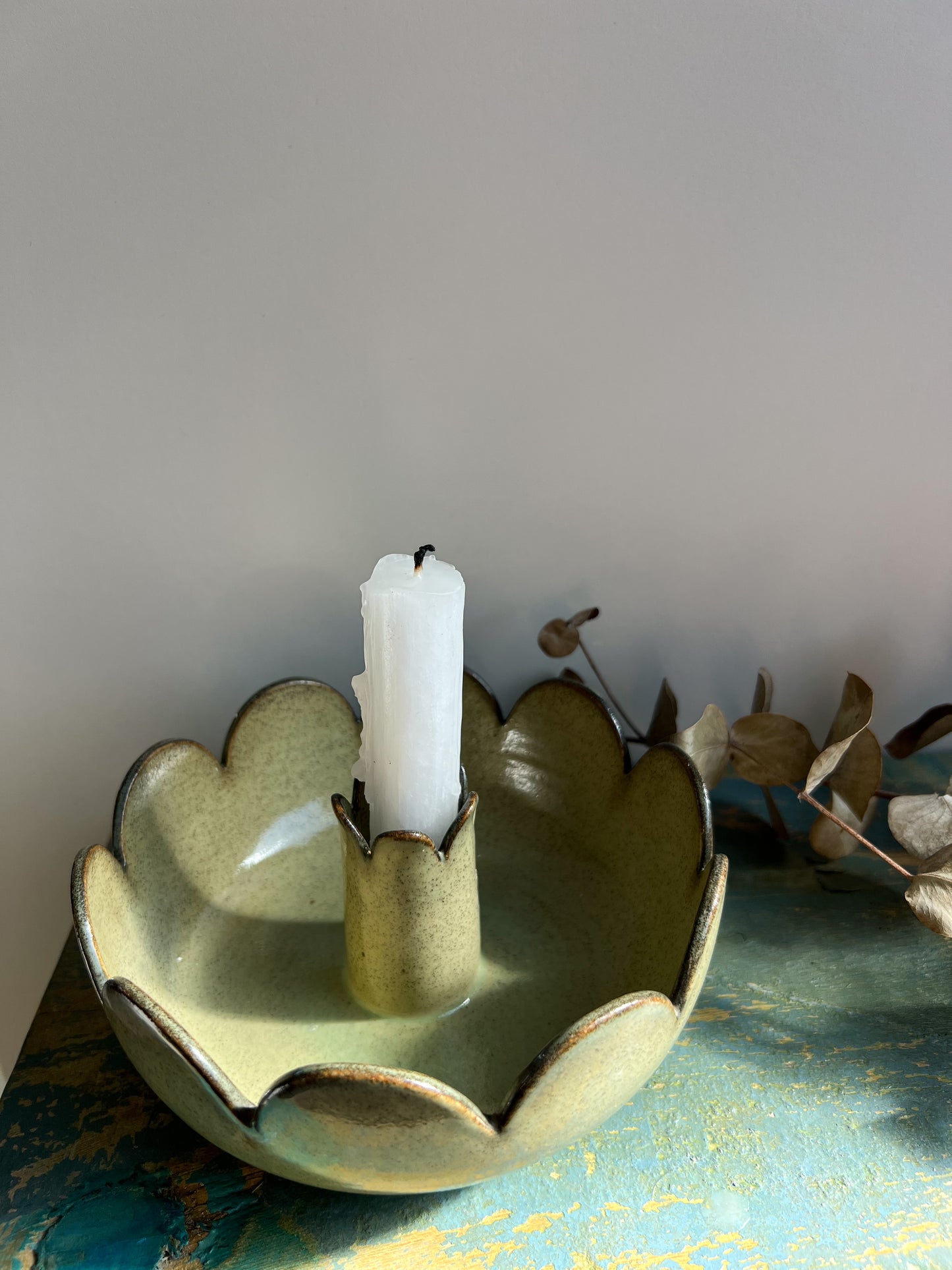 Jersey Pottery Green Scalloped Ceramic Candle-Holder
