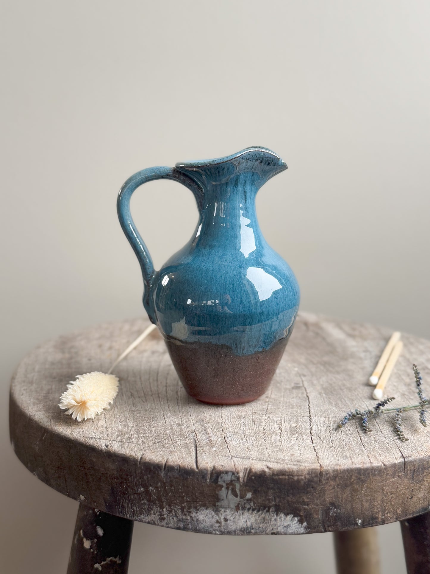 Vintage Studio Pottery Blue Drip Glaze Oil Jug