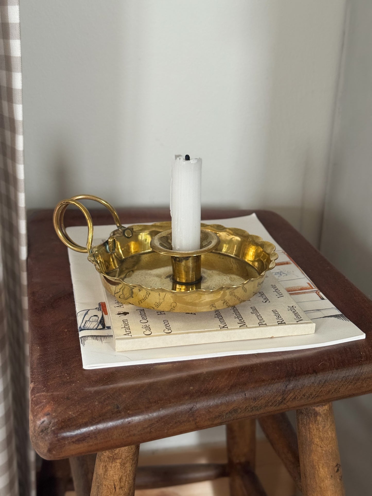 Antique Victorian Brass Chamberstick with Scalloped Edge circa 1896