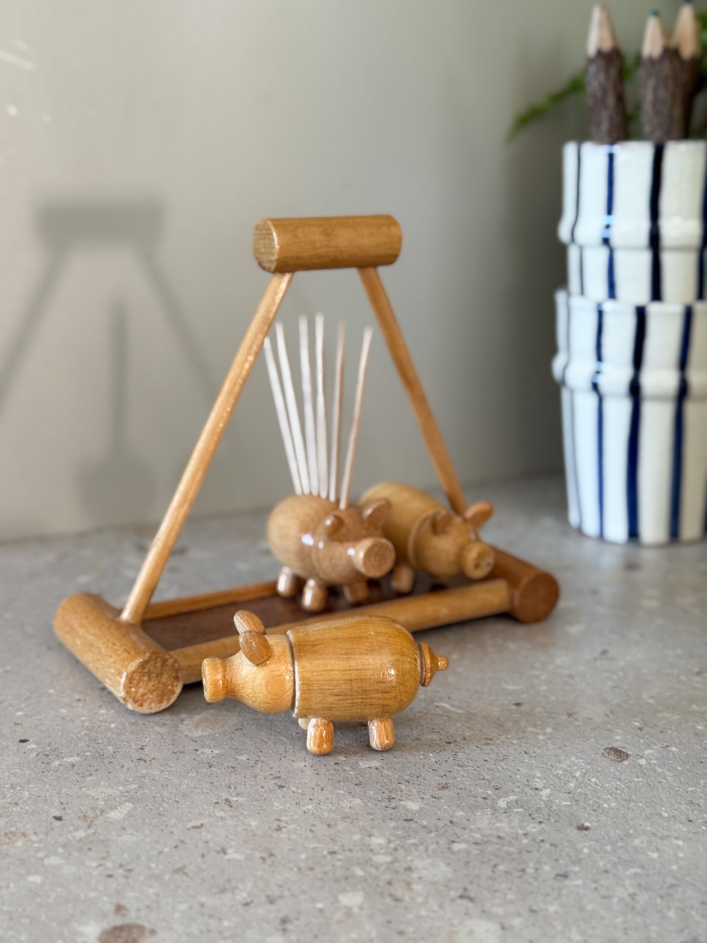 Vintage East German Treen Pig Cruet Set | Three Little Pigs