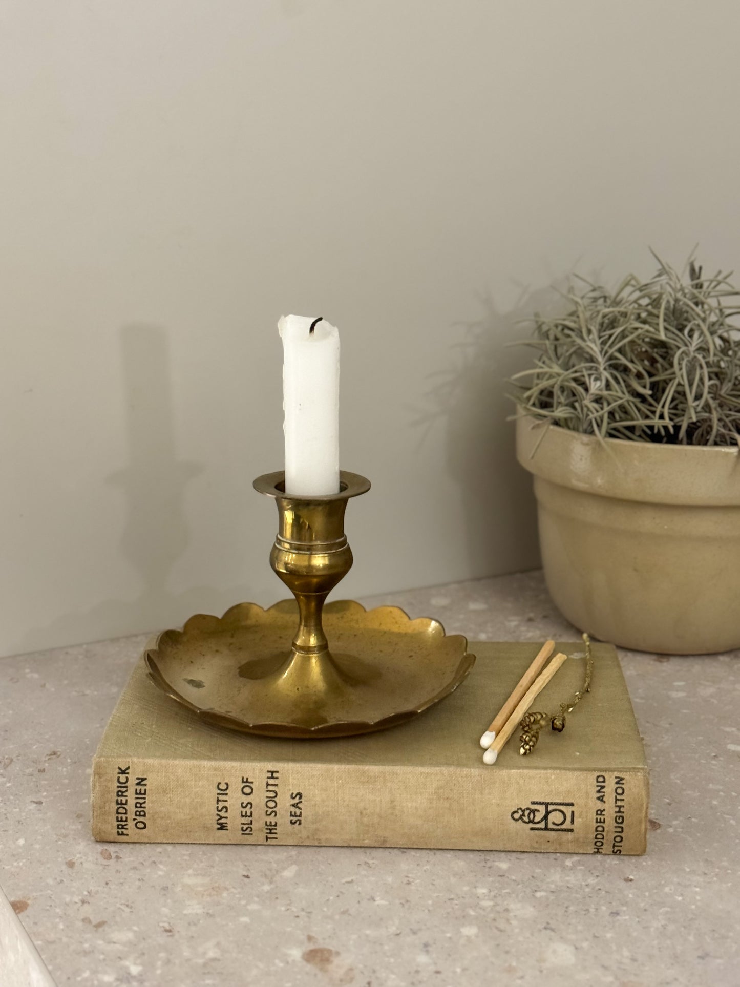 Vintage Scalloped Brass Candle Holder