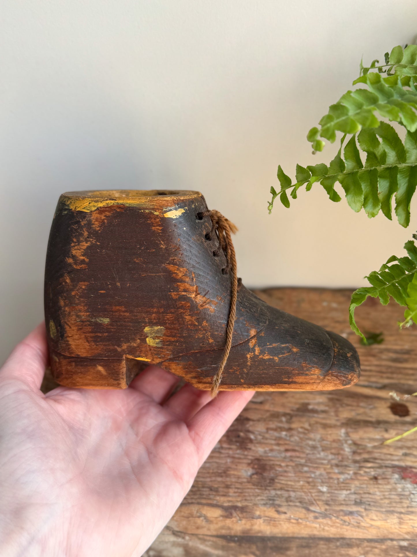 Antique Victorian Hand-Carved Treen Boot Shaped Inkwell