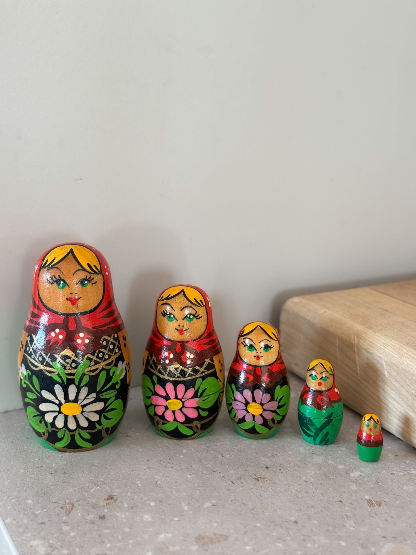 Vintage Handpainted Wooden Nesting Dolls • Set of 5
