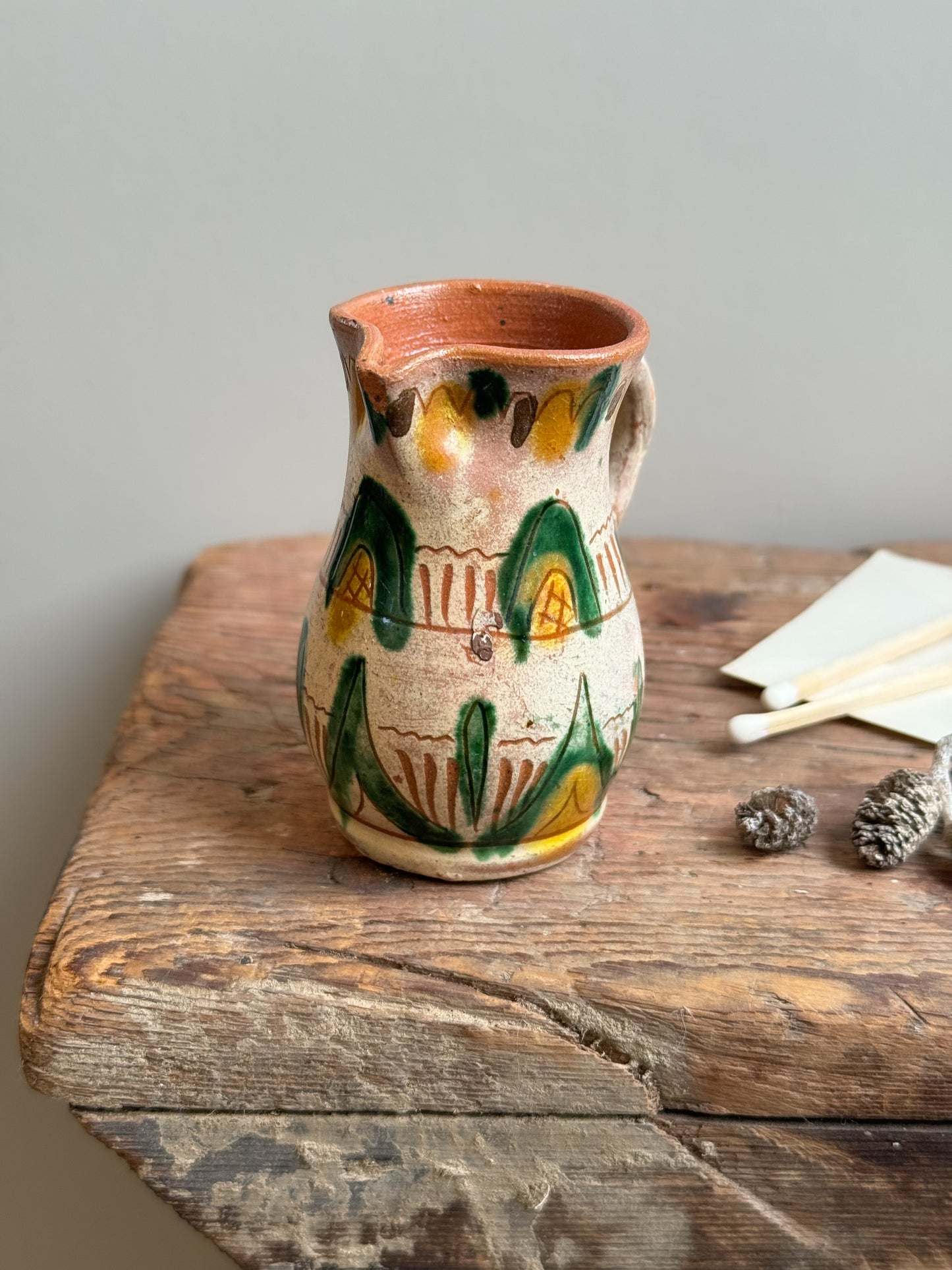 Antique Mediterranean Glazed Terracotta Miniature Creamer | Match Pot