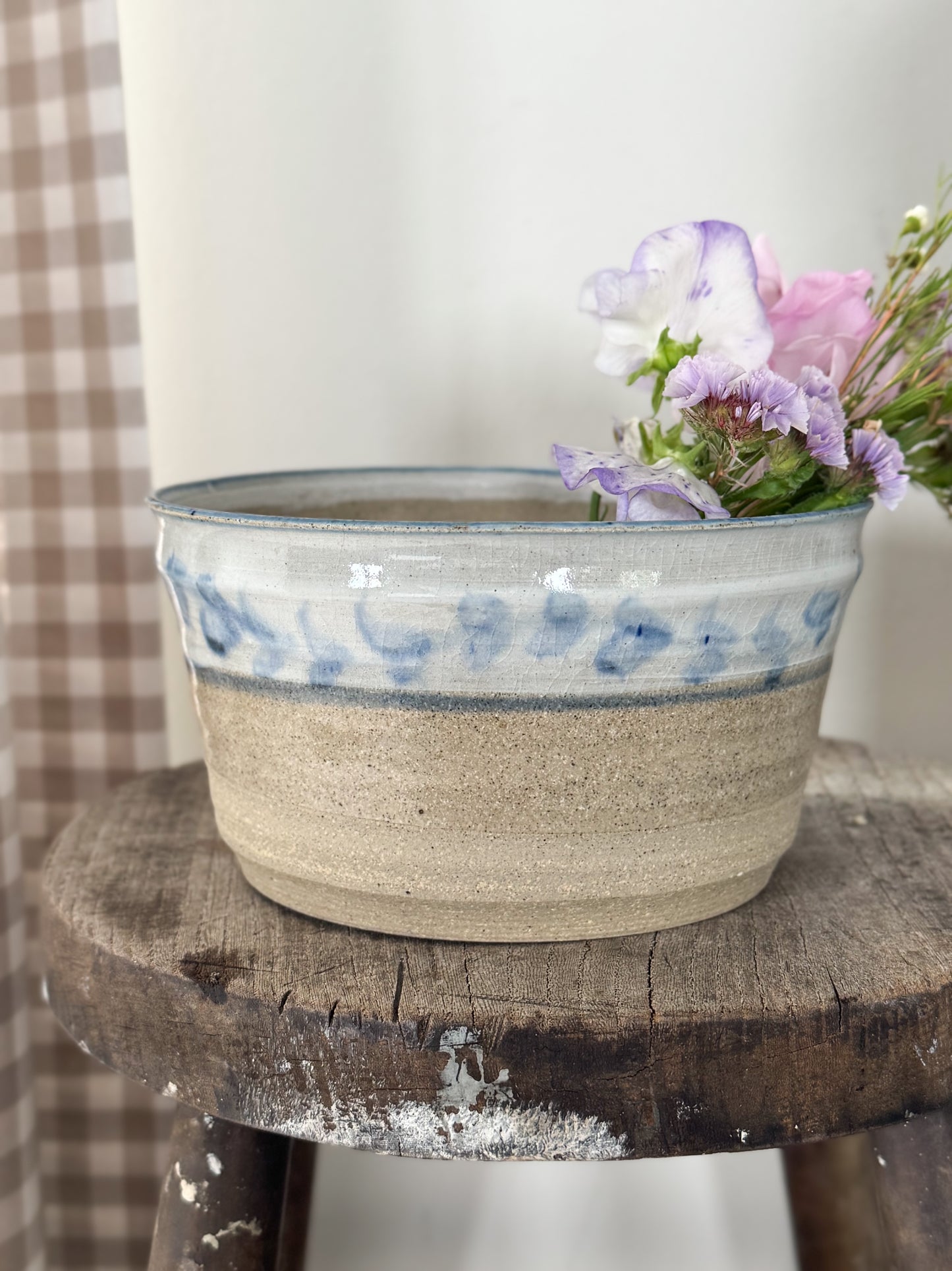 Incredible Vintage Studio Pottery Planter with Blue Abstract Glaze