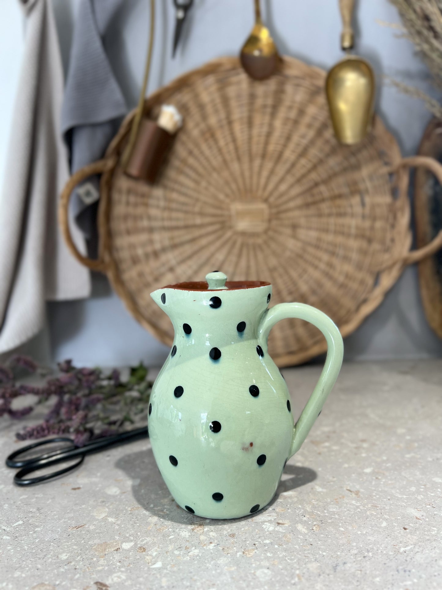 Vintage Babbacombe Torquay Glazed Mint Green Polka Dot Jug