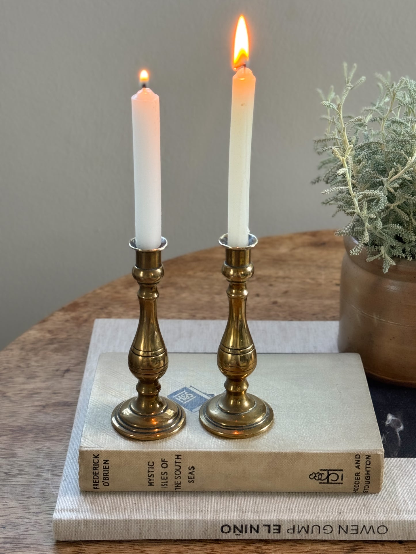 Pair of Antique Victorian Miniature Brass Candlesticks