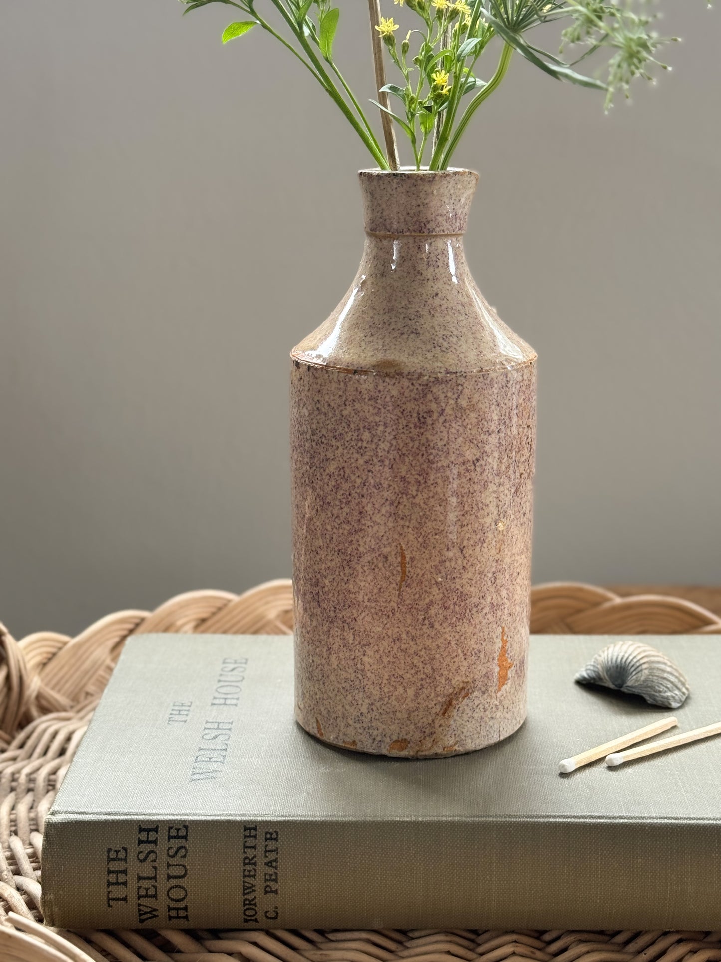 Antique Stoneware Bottle with Pinky-Lilac Speckled Glaze