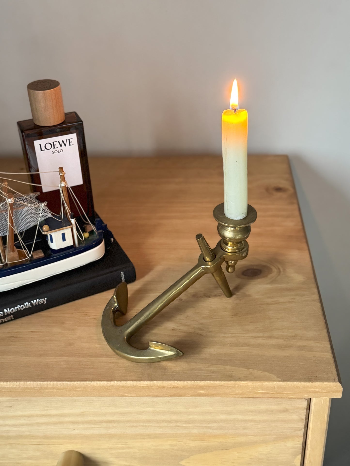 Vintage Solid Brass Ship’s Anchor Candlestick Holder