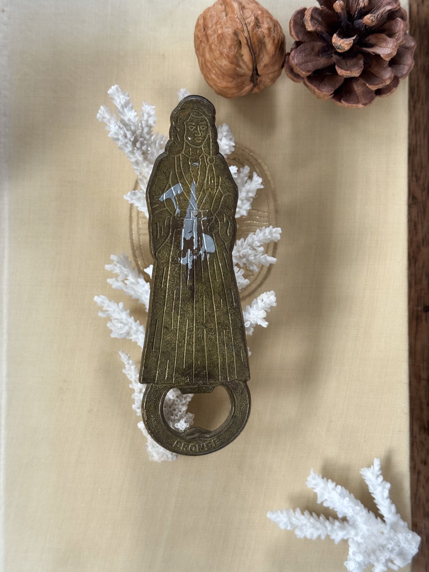 Vintage Norwegian Bronze & Enamel Painted Lady Bottle Opener