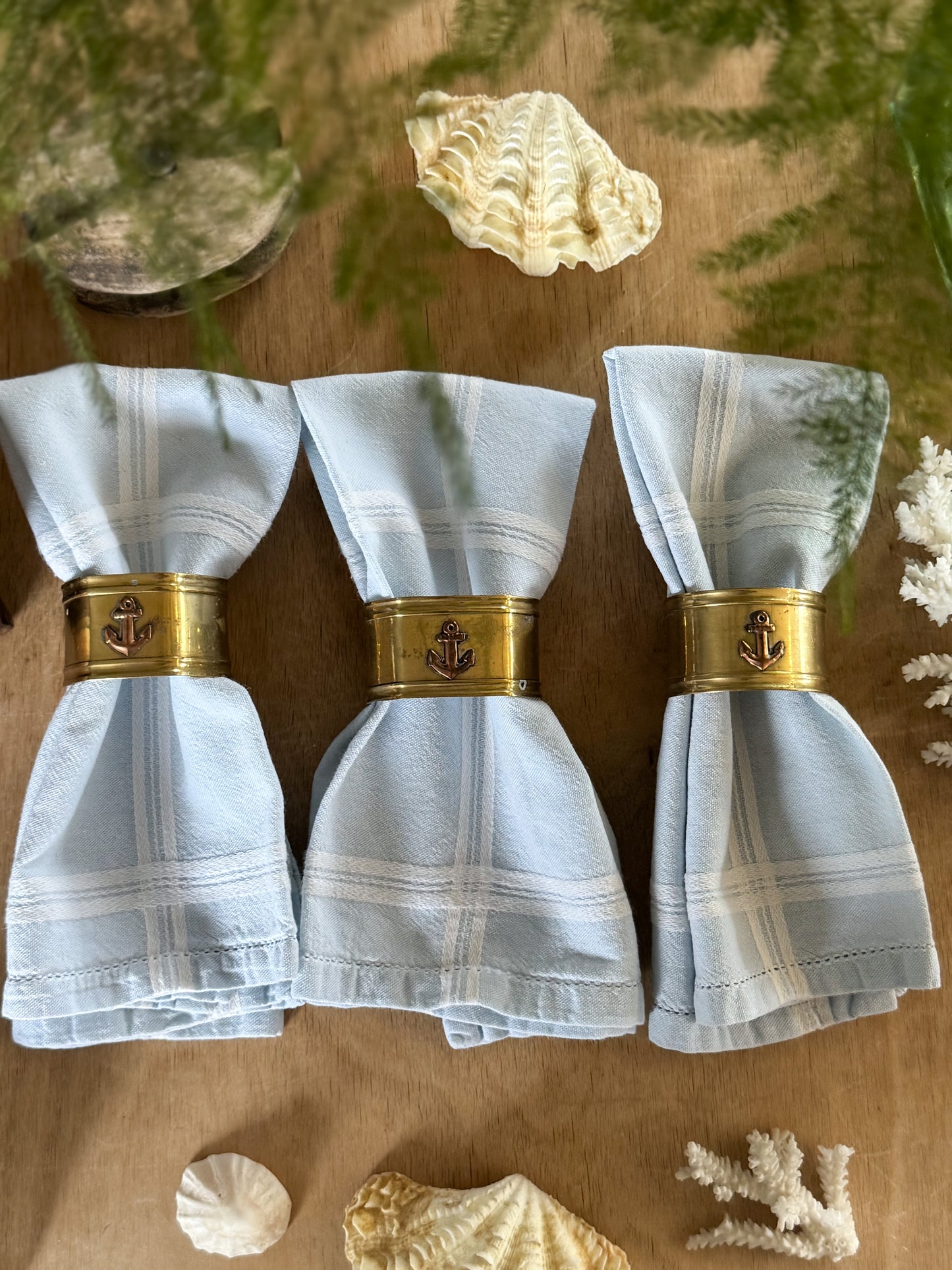 Vintage Brass Napkin Rings with Copper Ship’s Anchors (Set of 3)