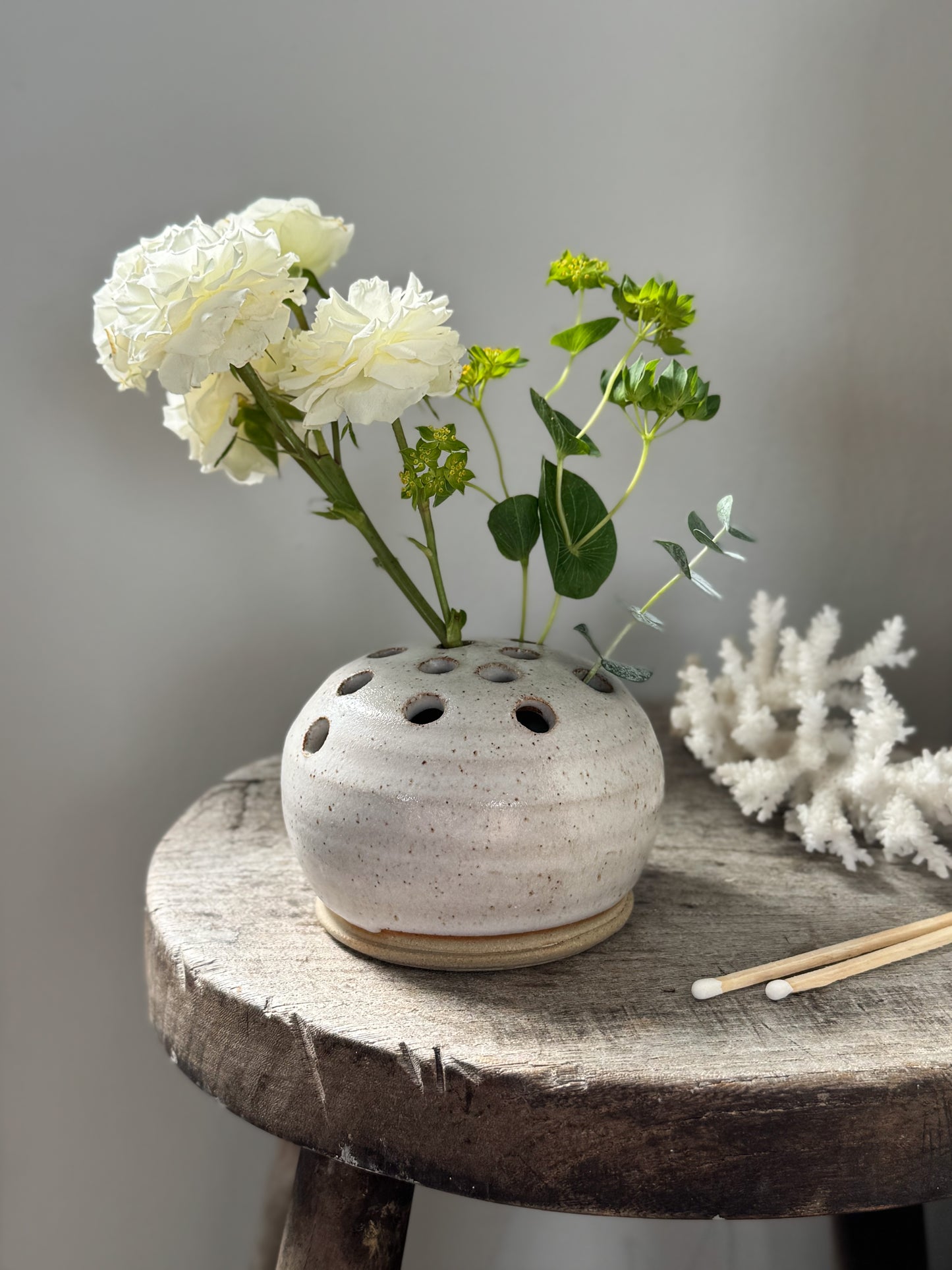 Vintage Studio Pottery Speckled Glaze Flower Frog