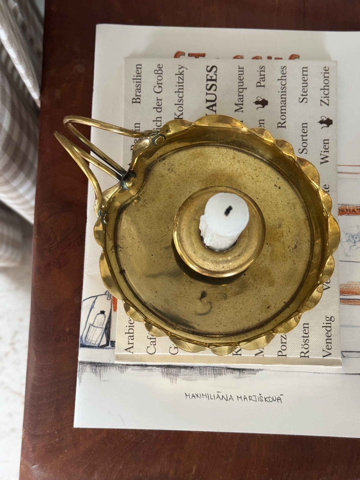 Antique Victorian Brass Chamberstick with Scalloped Edge circa 1896